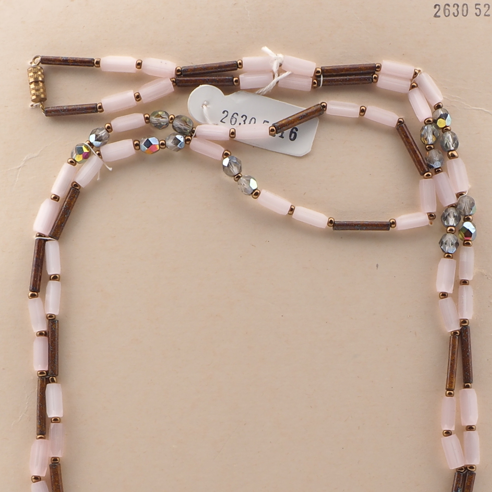 Extra long vintage Czech necklace crystal satin atlas marble bugle vitrail glass beads 51"