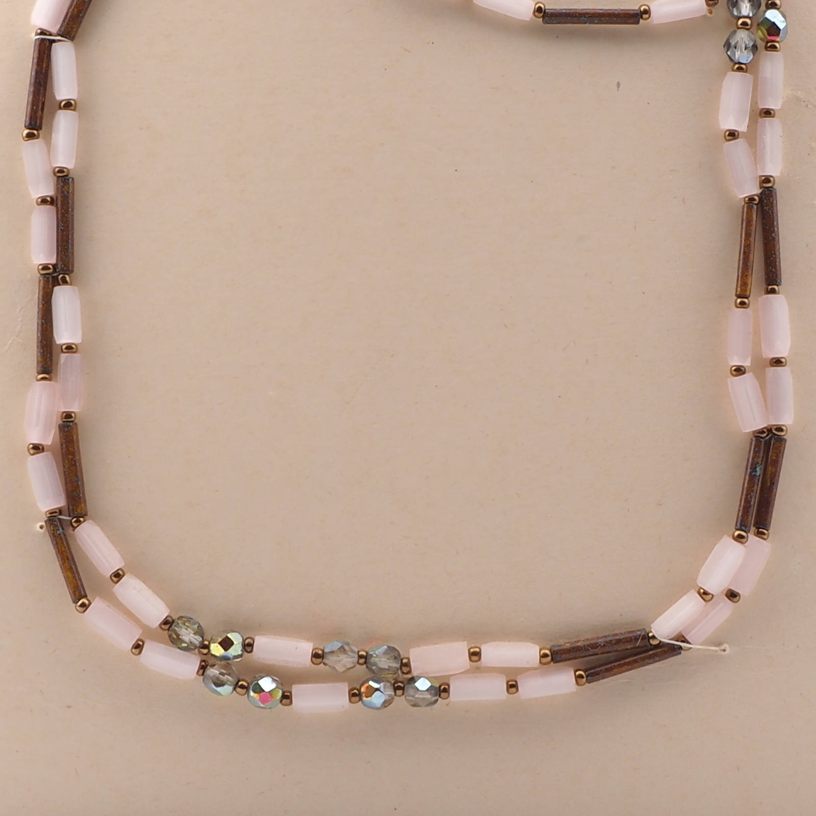 Extra long vintage Czech necklace crystal satin atlas marble bugle vitrail glass beads 51"