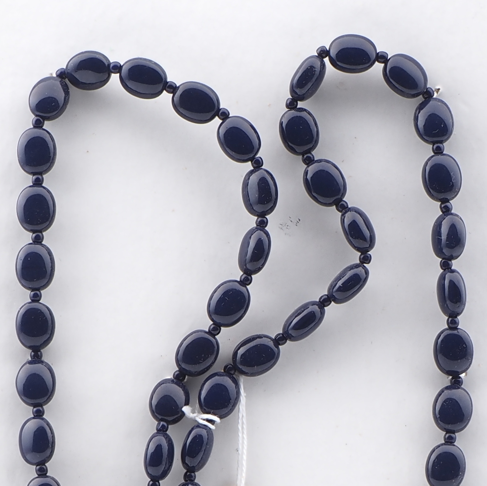 Vintage Czech necklace blue oval seed glass beads 30"