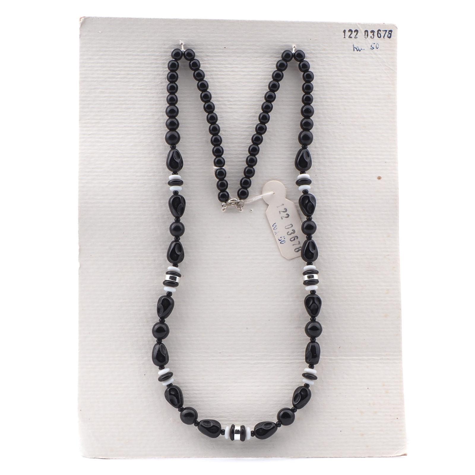 Vintage Czech necklace black white glass beads 22"