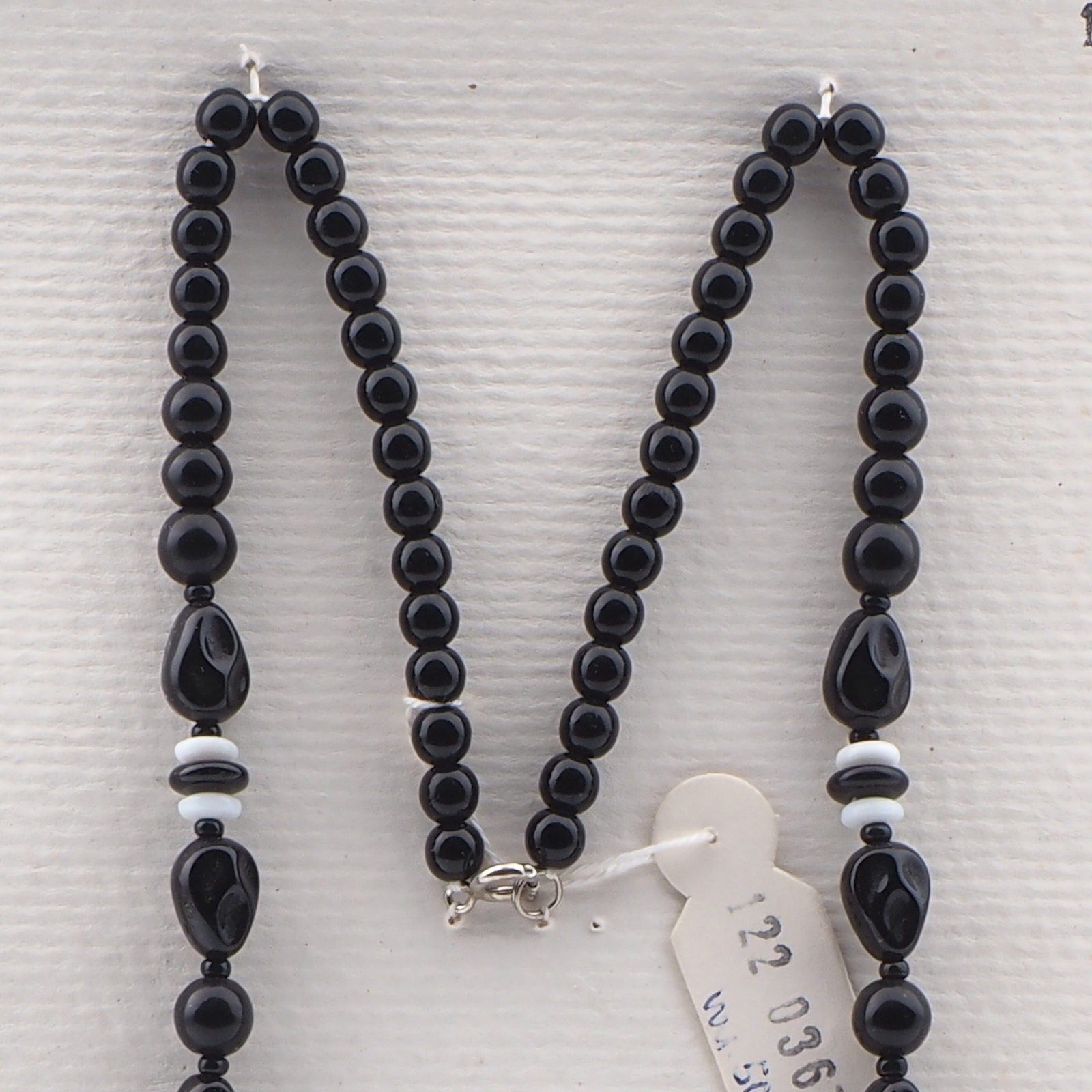 Vintage Czech necklace black white glass beads 22"