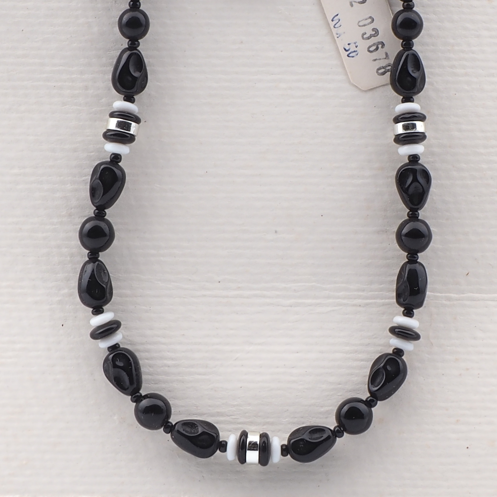 Vintage Czech necklace black white glass beads 22"