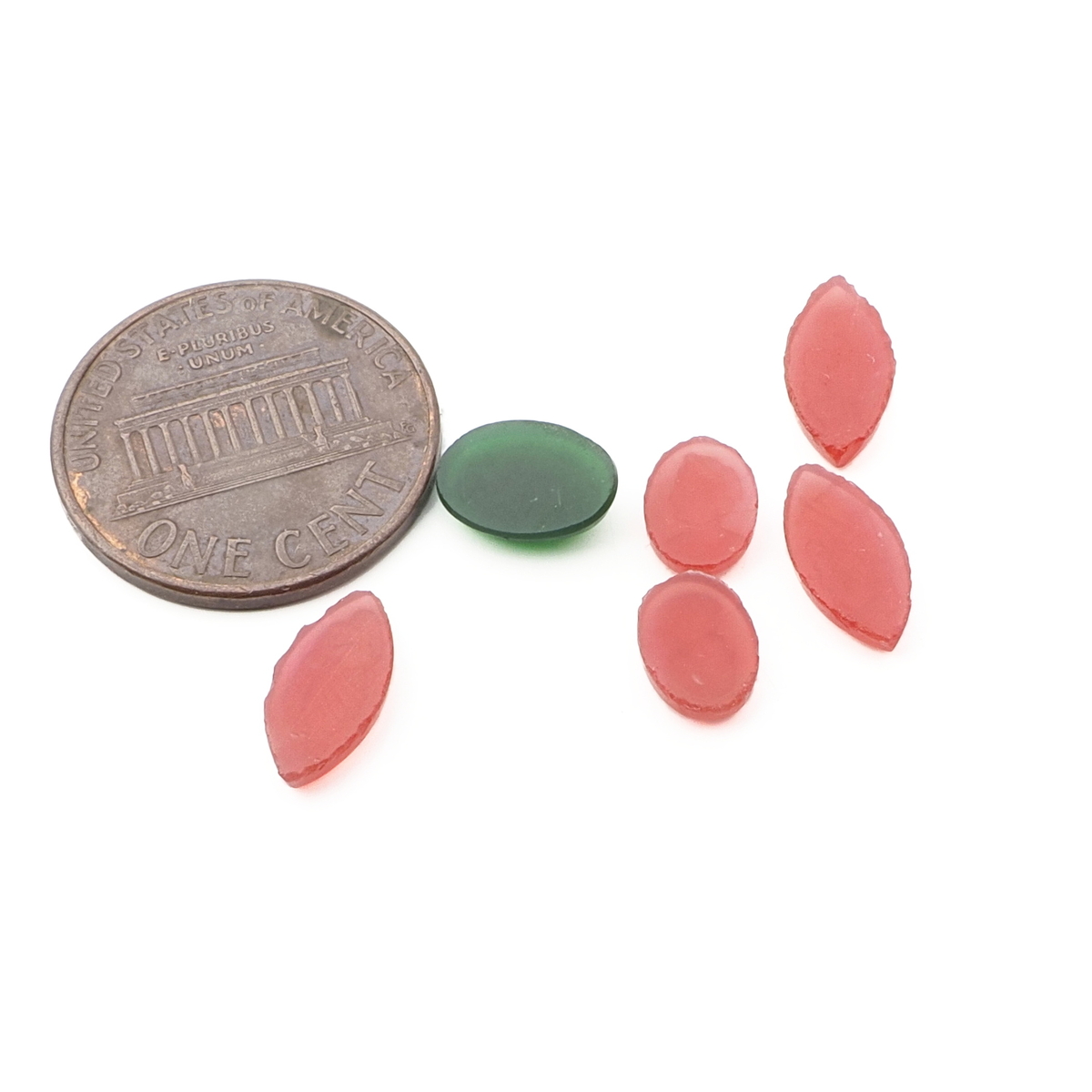 Lot (6) Czech antique green red opaline Roman cameo glass cabochons 