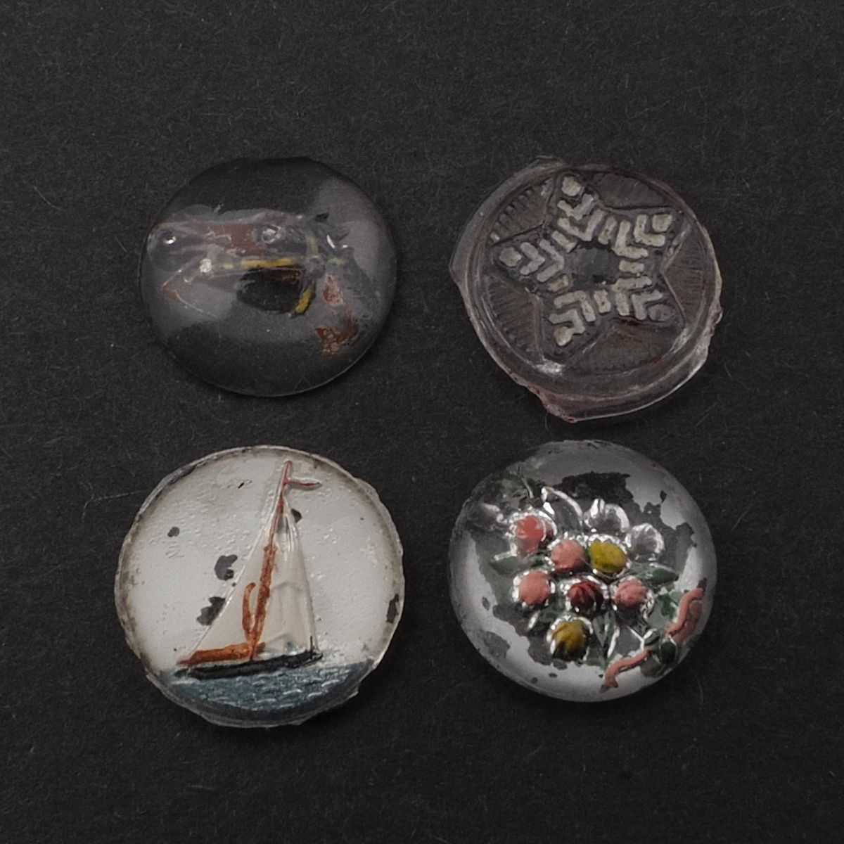 Lot (4) rare Czech antique intaglio and star clear glass cabochons