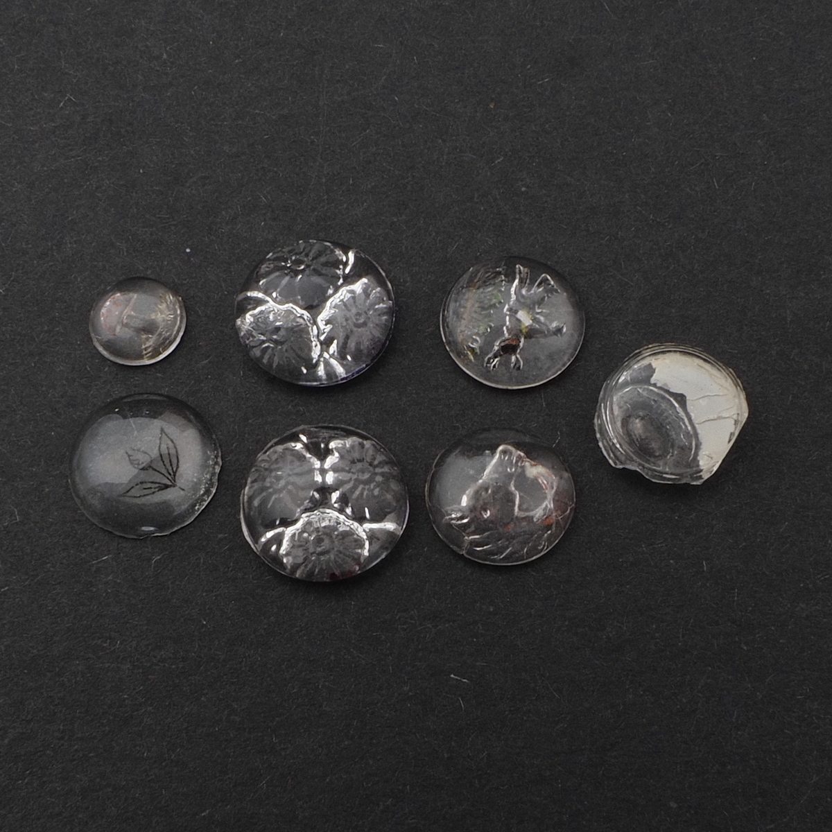 Lot (7) Czech antique intaglio mini clear glass cabochons