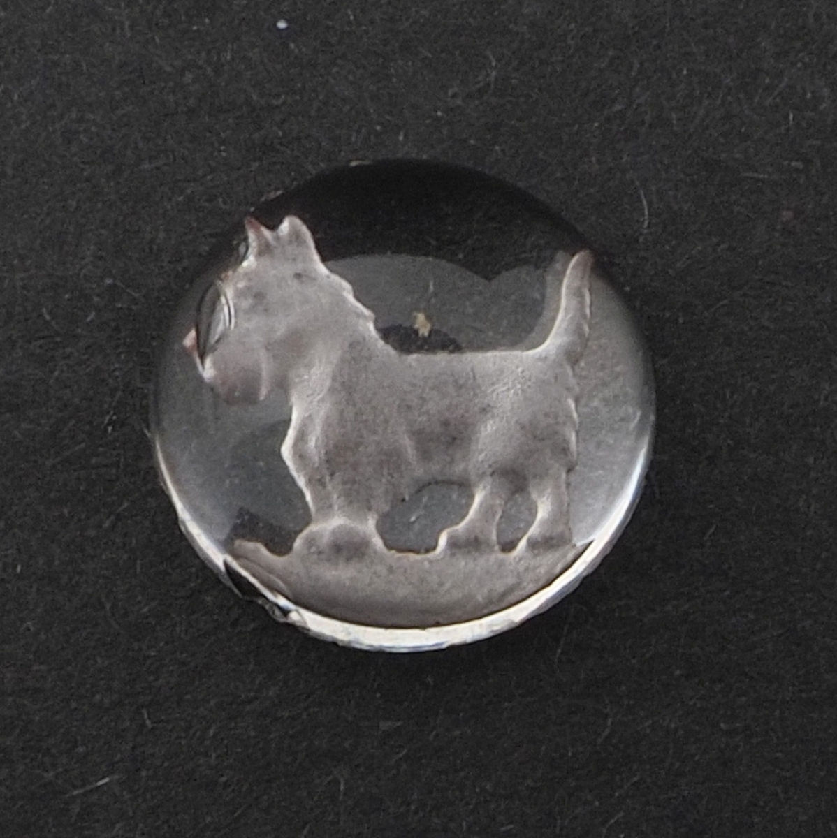 Czech antique intaglio terrier dog clear glass cabochon 13mm