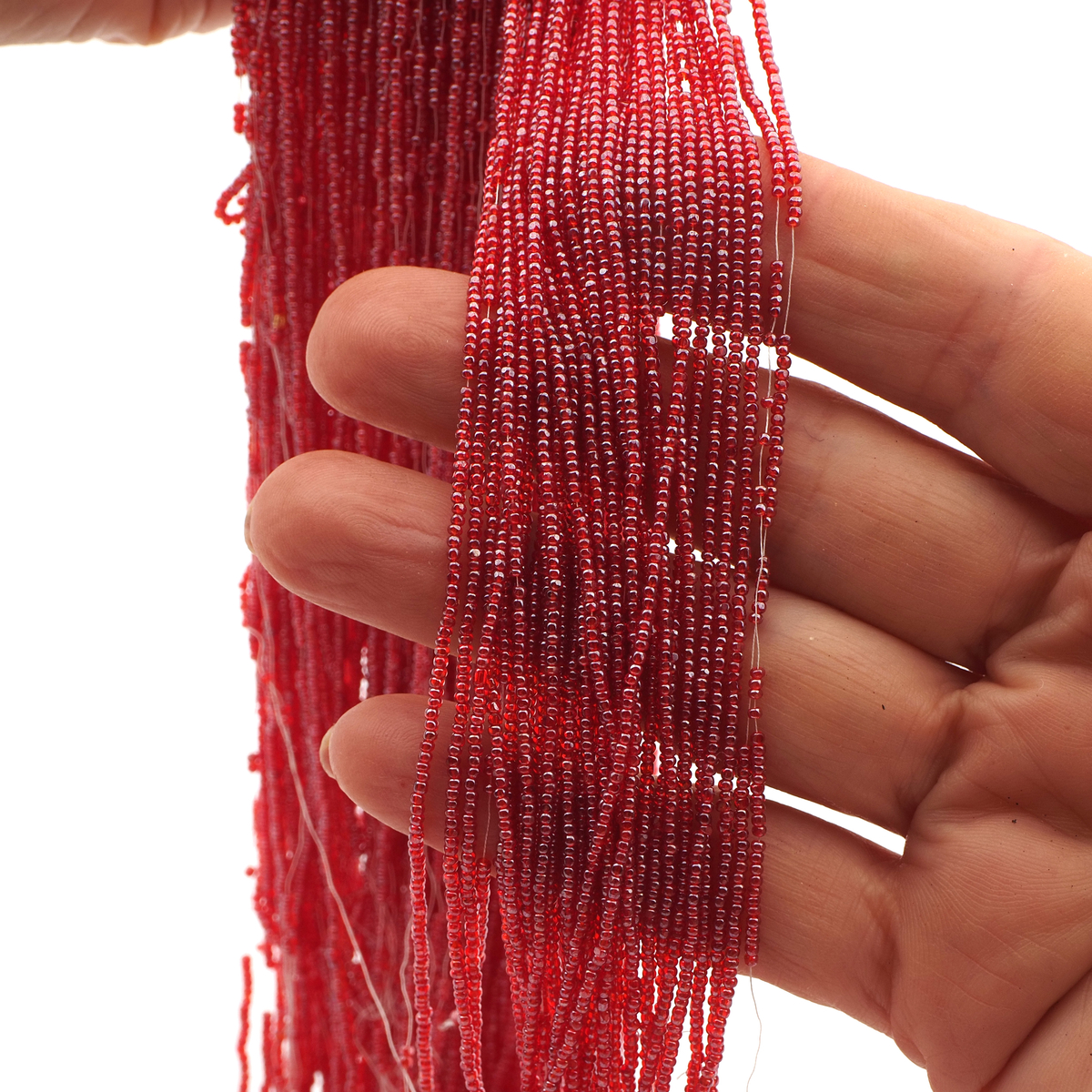 Master Hank siam Red antique micro Charlotte cut / True cut seed glass beads 115g 18/0 Vintage Czech