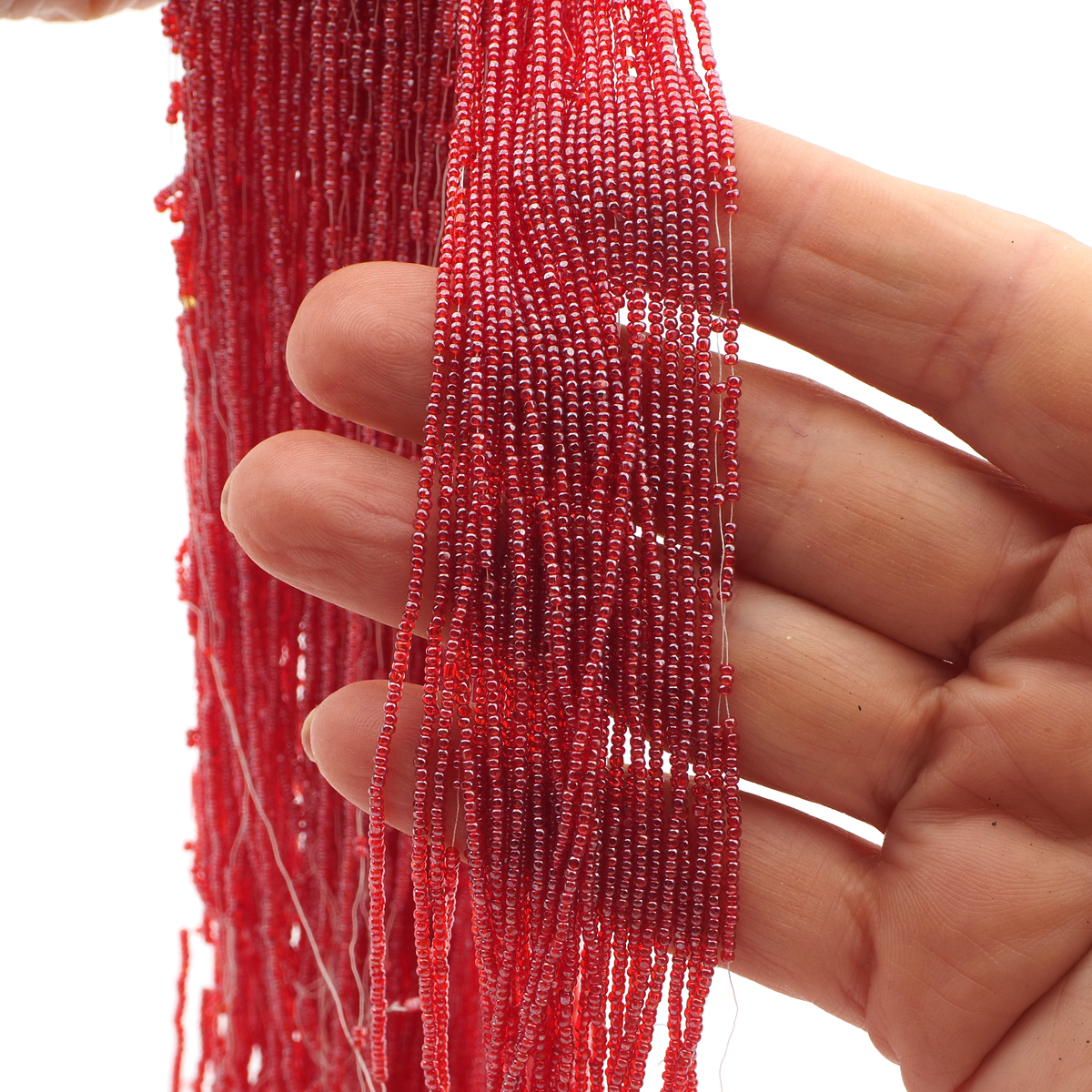 Master Hank siam Red antique micro Charlotte cut / True cut seed glass beads 115g 18/0 Vintage Czech