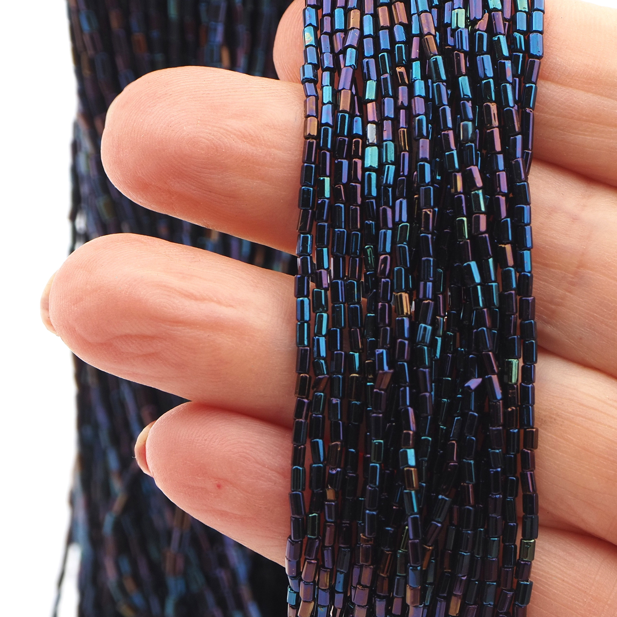Master Hank peacock iridescent bugle seed glass beads 230grams 12/0 Vintage Czech