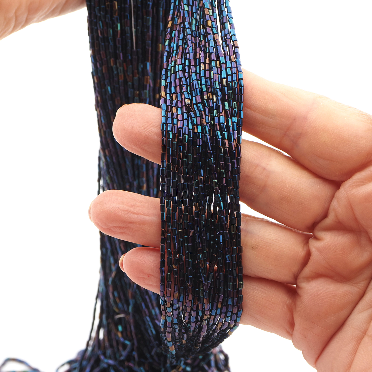 Master Hank peacock iridescent bugle seed glass beads 230grams 12/0 Vintage Czech