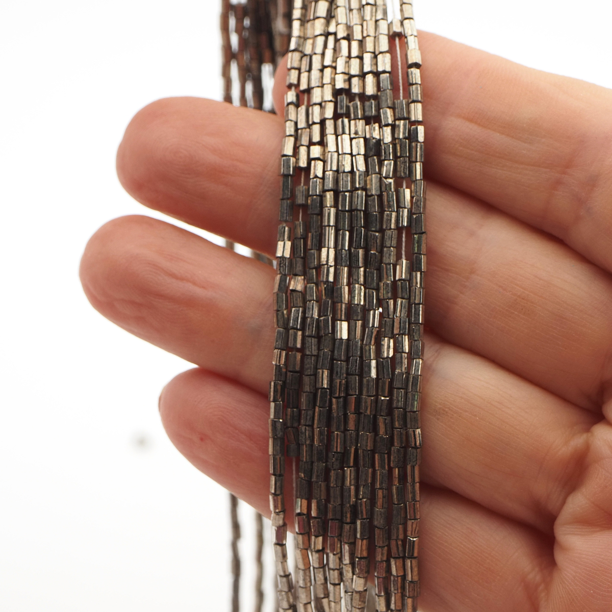 Master Hank silver metallic hexagon bugle seed glass beads 40g 14/0 Vintage Czech