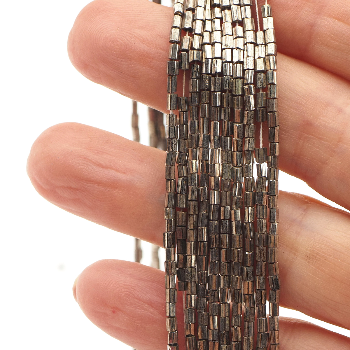Master Hank silver metallic hexagon bugle seed glass beads 40g 14/0 Vintage Czech