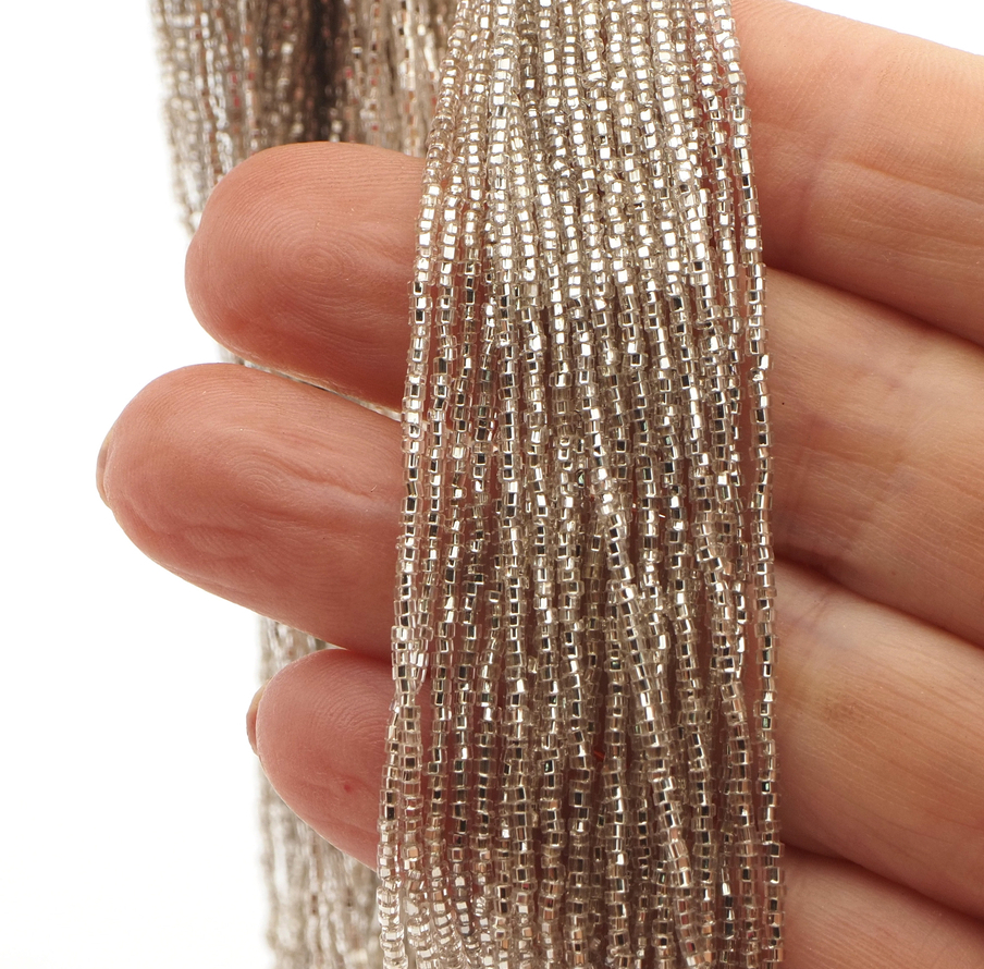 Master Hank clear crystal silver lined micro bugle seed glass beads 15/0 Vintage Czech