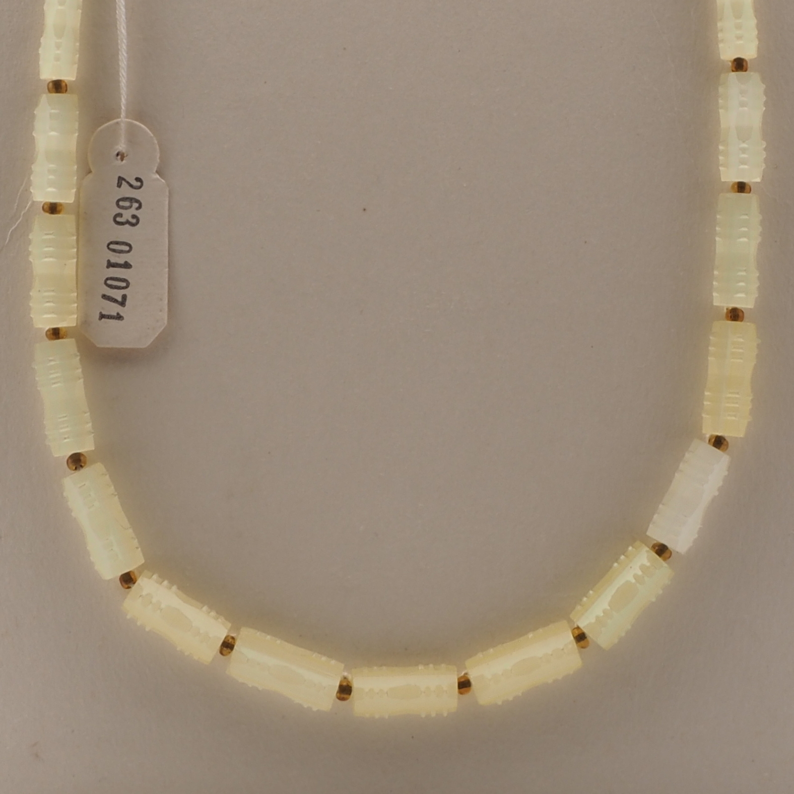 Vintage Czech necklace large frost yellow satin atlas pentagon glass beads 19"