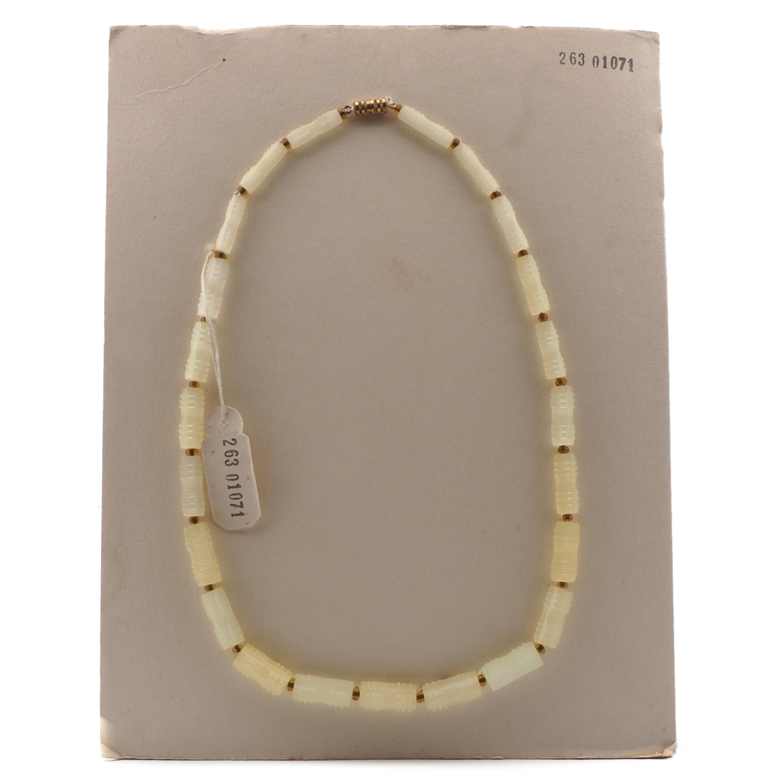 Vintage Czech necklace frost yellow satin atlas pentagon glass beads 19"