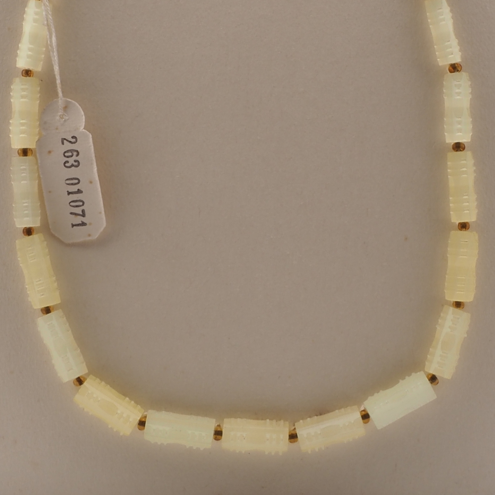 Vintage Czech necklace frost yellow satin atlas pentagon glass beads 19"