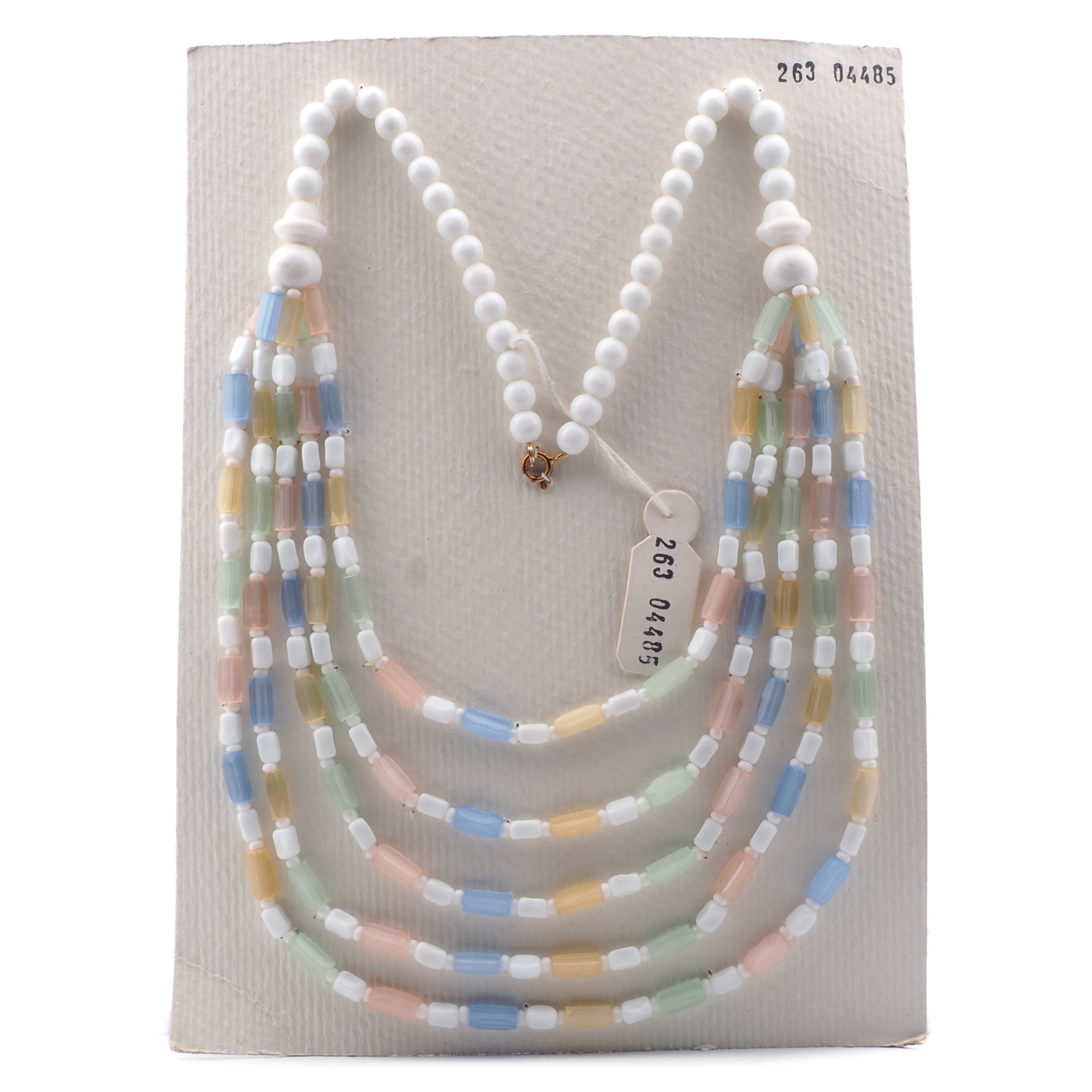 Vintage Czech 1 to 5 strand necklace frost satin atlas pentagon white glass beads 18"