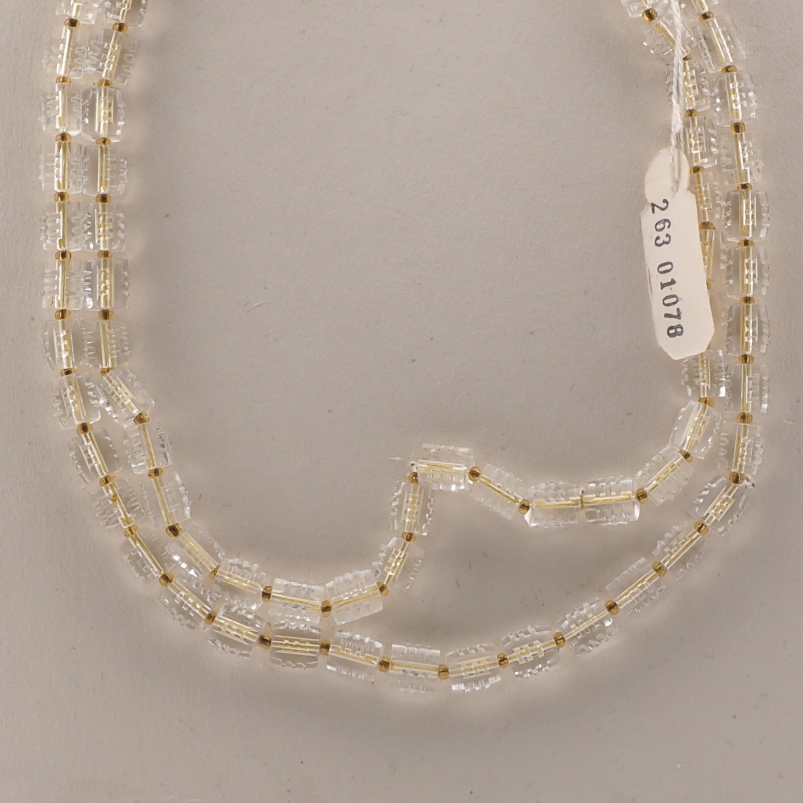 Vintage Czech 2 strand necklace crystal clear ribbed pentagon bugle glass beads 16"