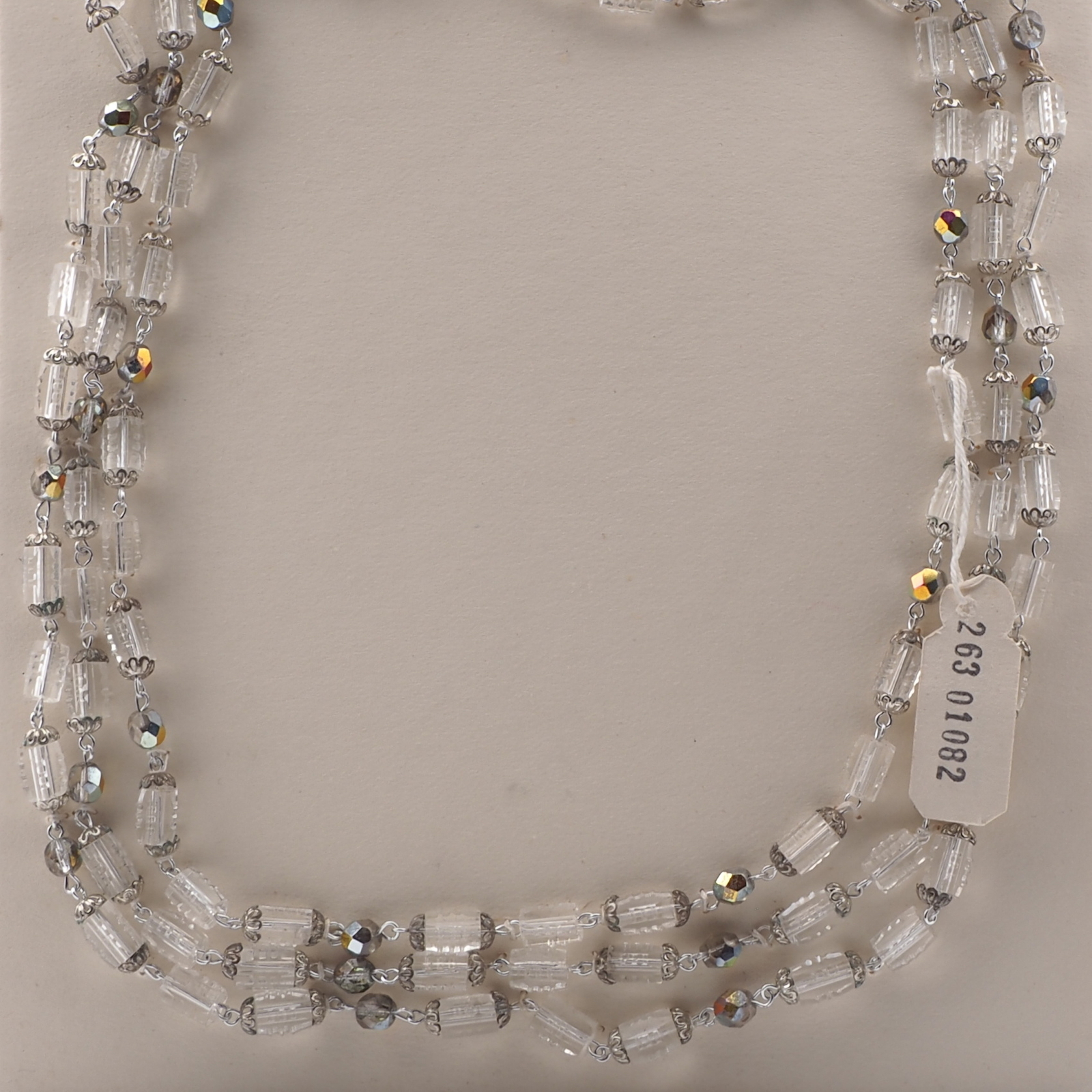Vintage Czech 3 strand necklace clear faceted pentagon vitrail glass beads 20"