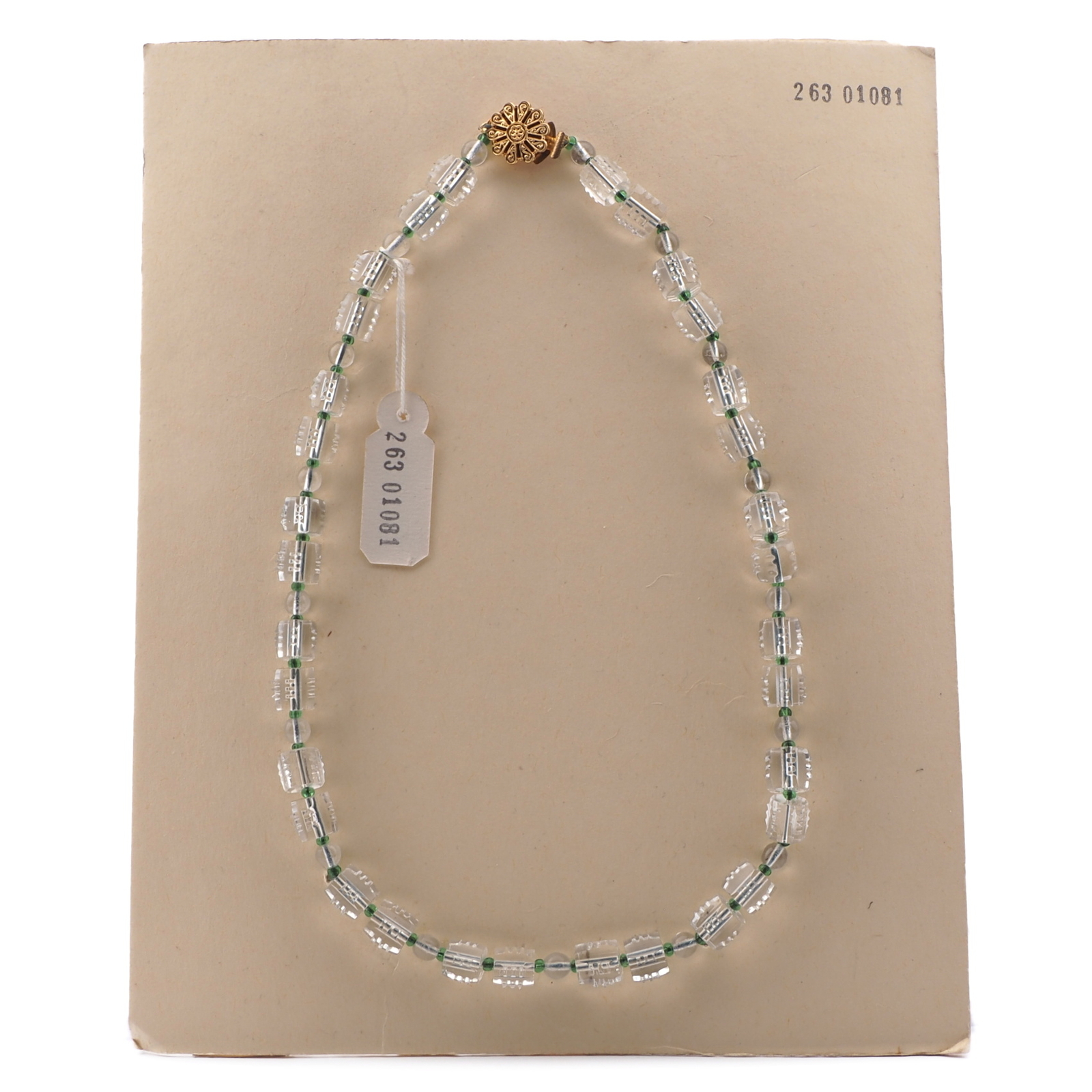 Vintage Czech necklace clear round ribbed faceted pentagon glass beads 18"