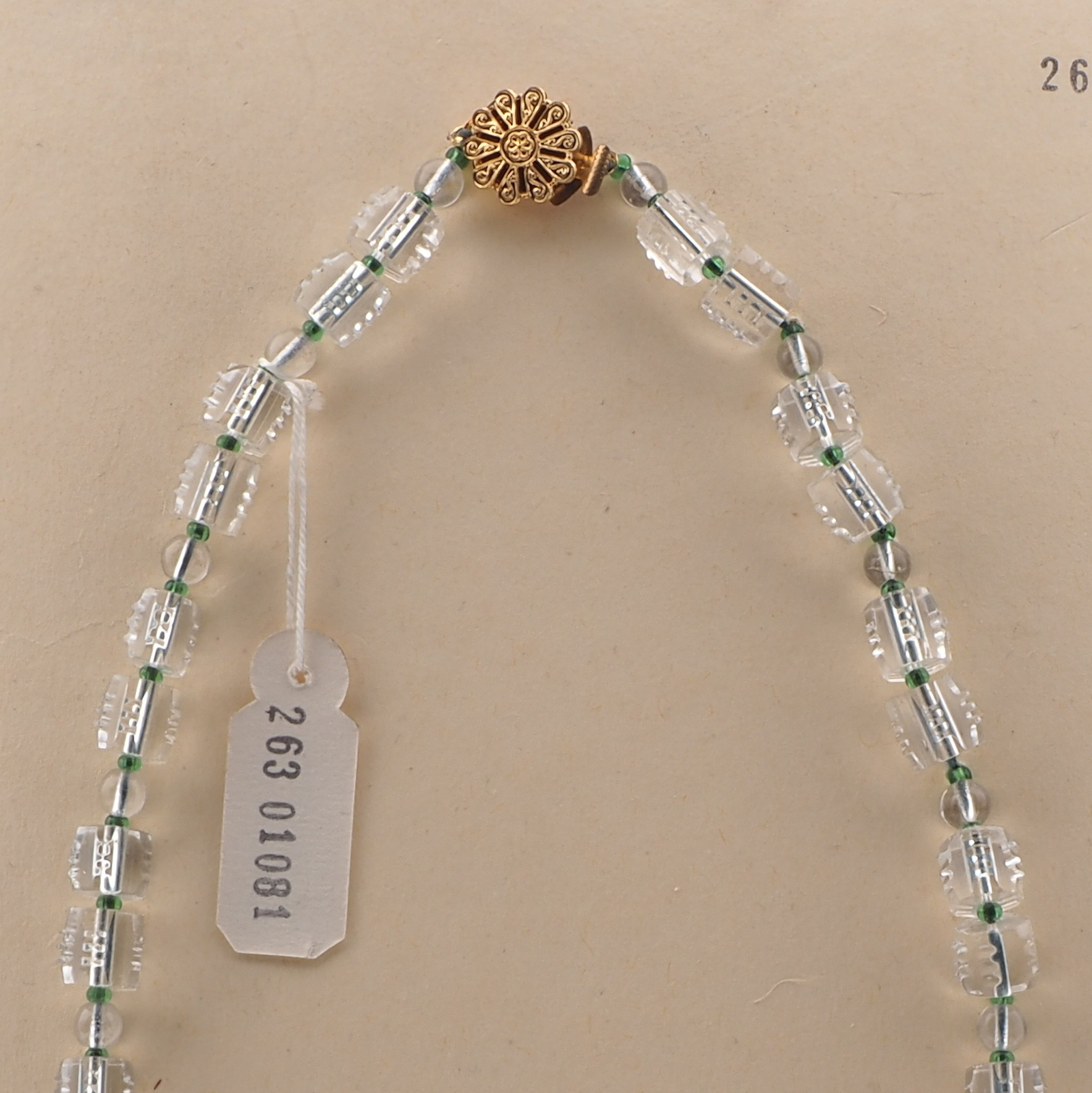 Vintage Czech necklace clear round ribbed faceted pentagon glass beads 18"