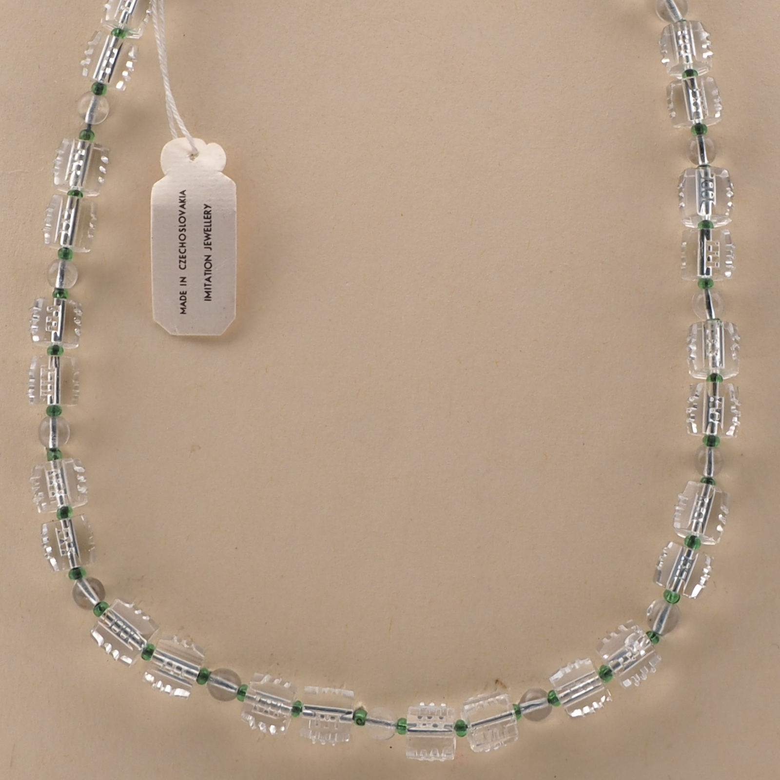 Vintage Czech necklace clear round ribbed pentagon glass beads 18"