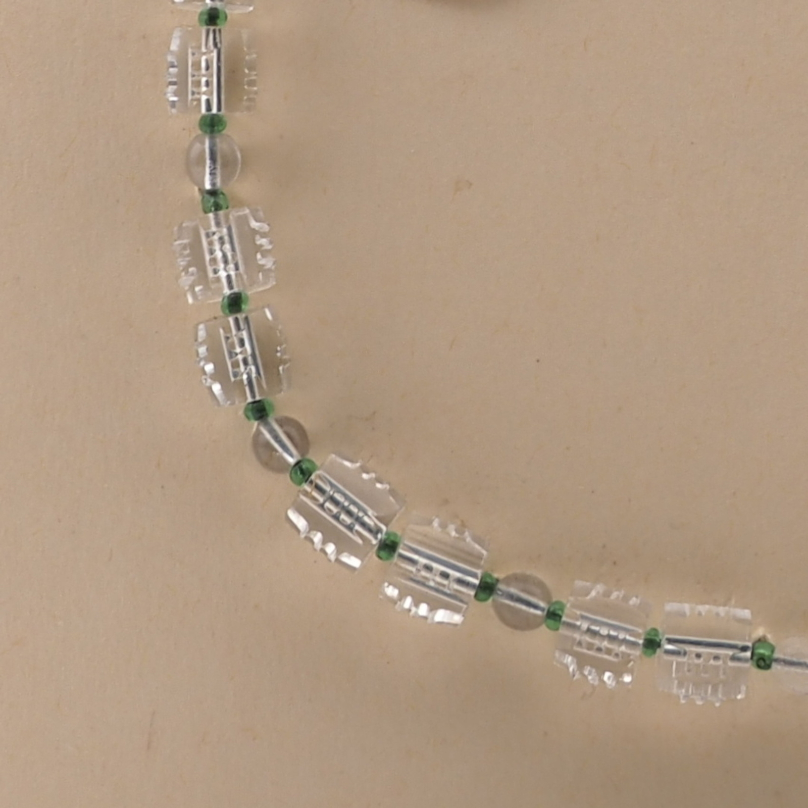 Vintage Czech necklace clear round ribbed pentagon glass beads 18"