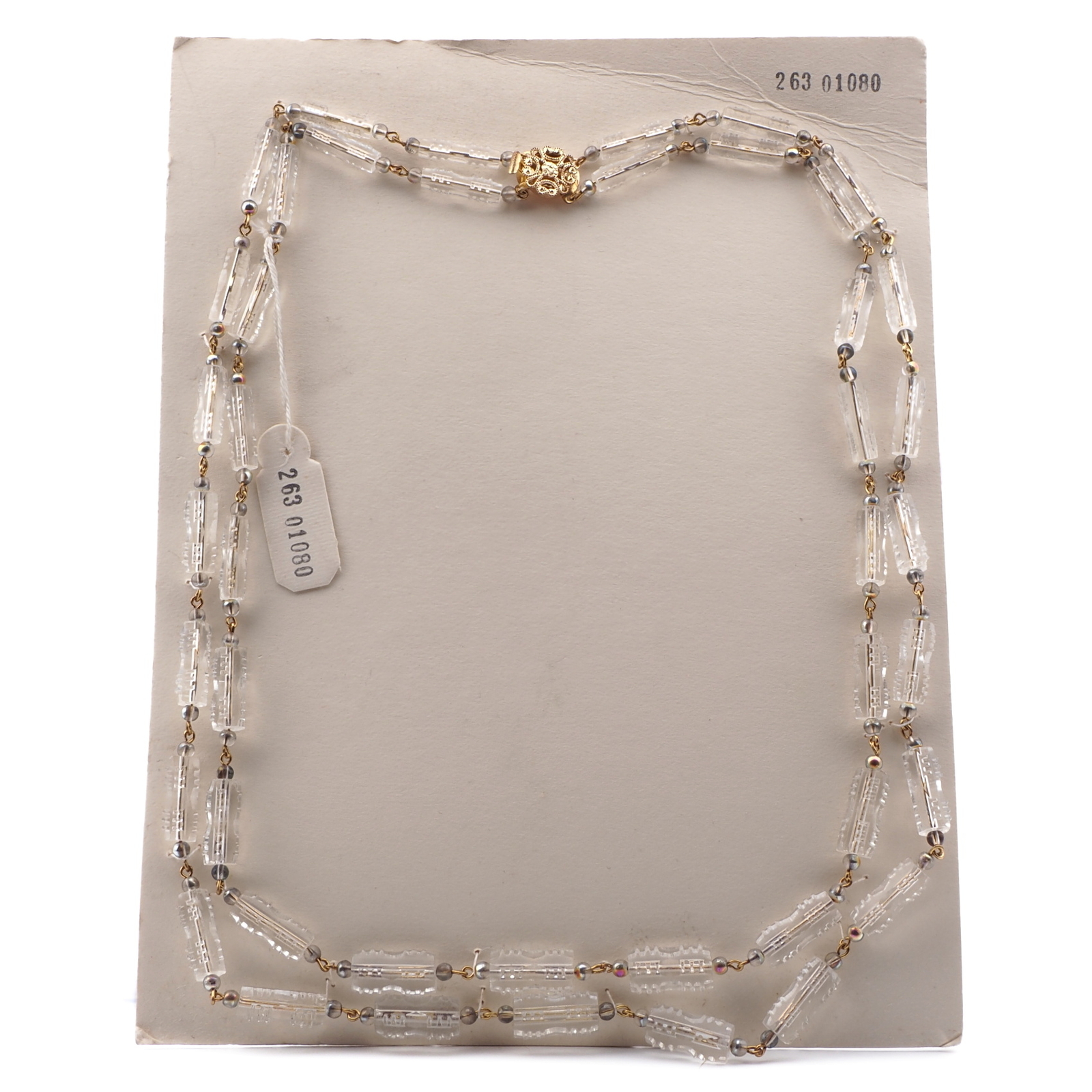 Vintage Czech 2 strand link necklace clear faceted pentagon vitrail glass beads 24"