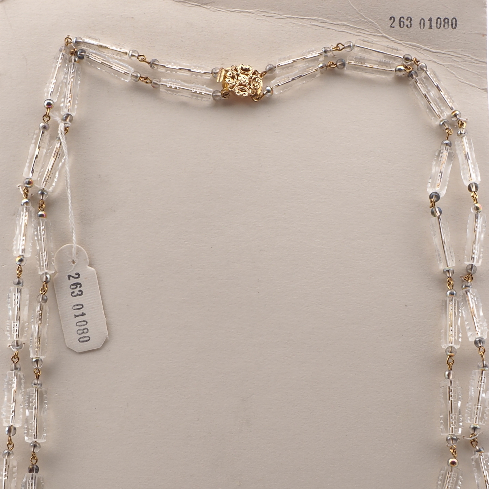 Vintage Czech 2 strand link necklace clear faceted pentagon vitrail glass beads 24"