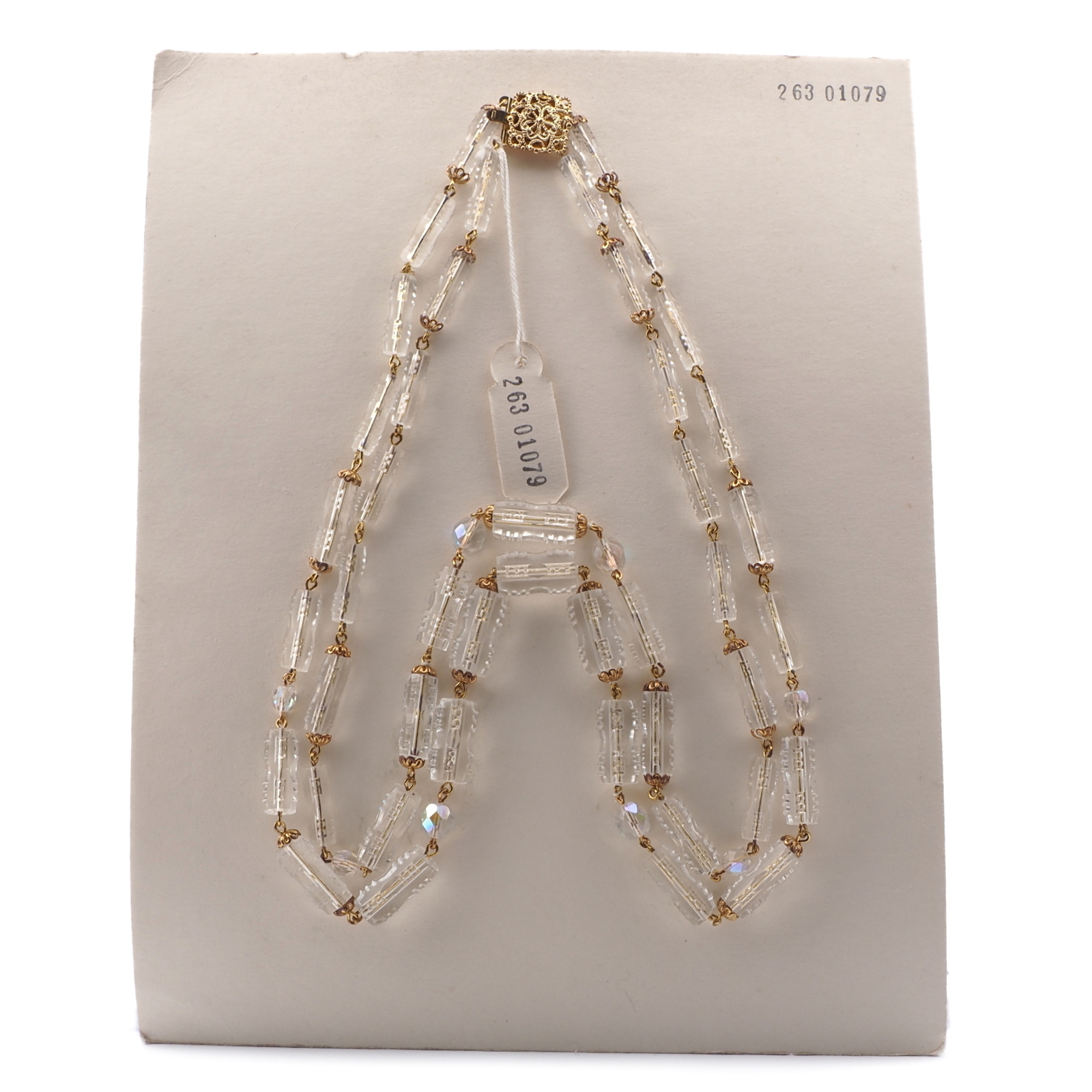 Vintage Czech 2 strand wired necklace clear ribbed pentagon AB glass beads 21"