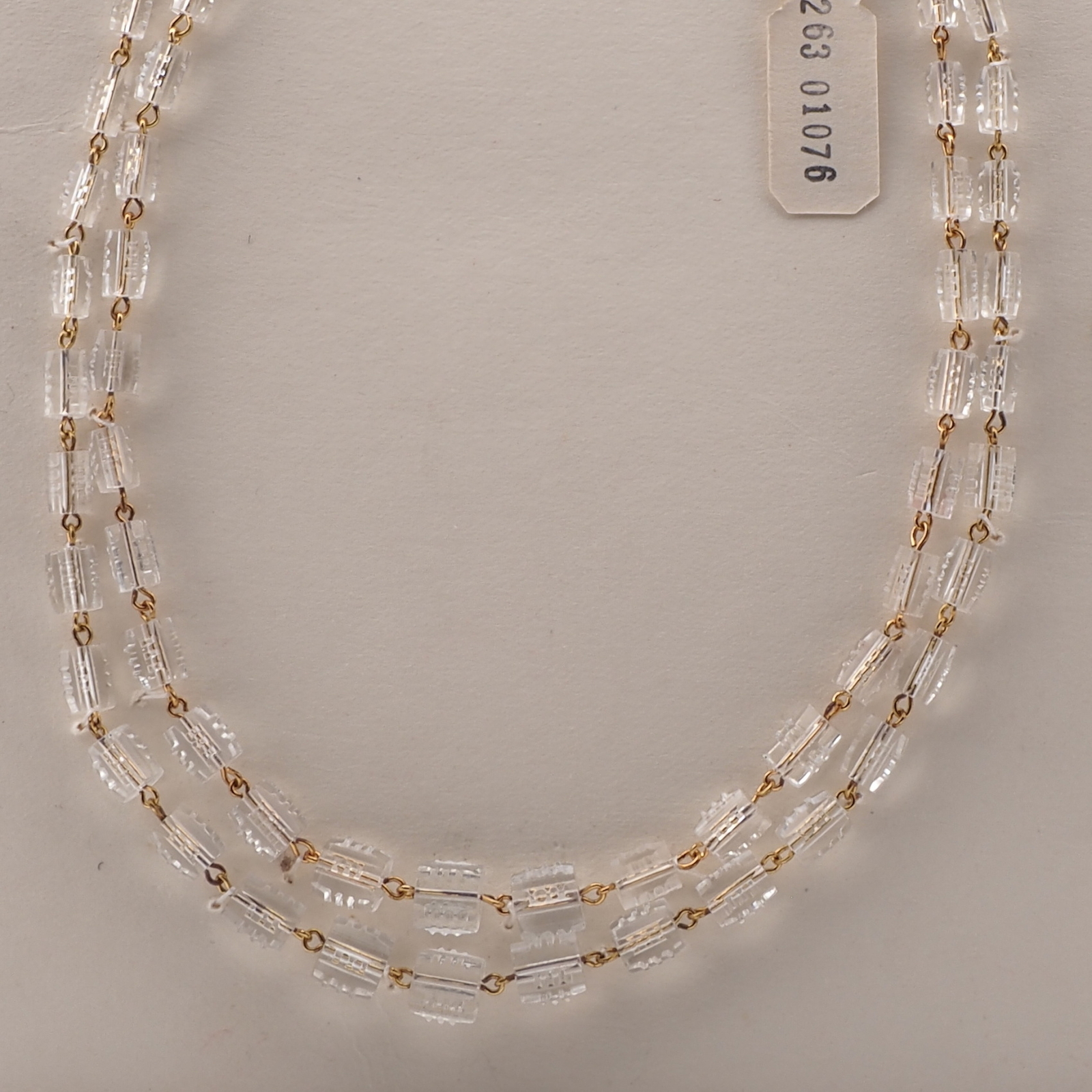 Vintage Czech 2 strand connector wired necklace clear ribbed pentagon glass beads 18"