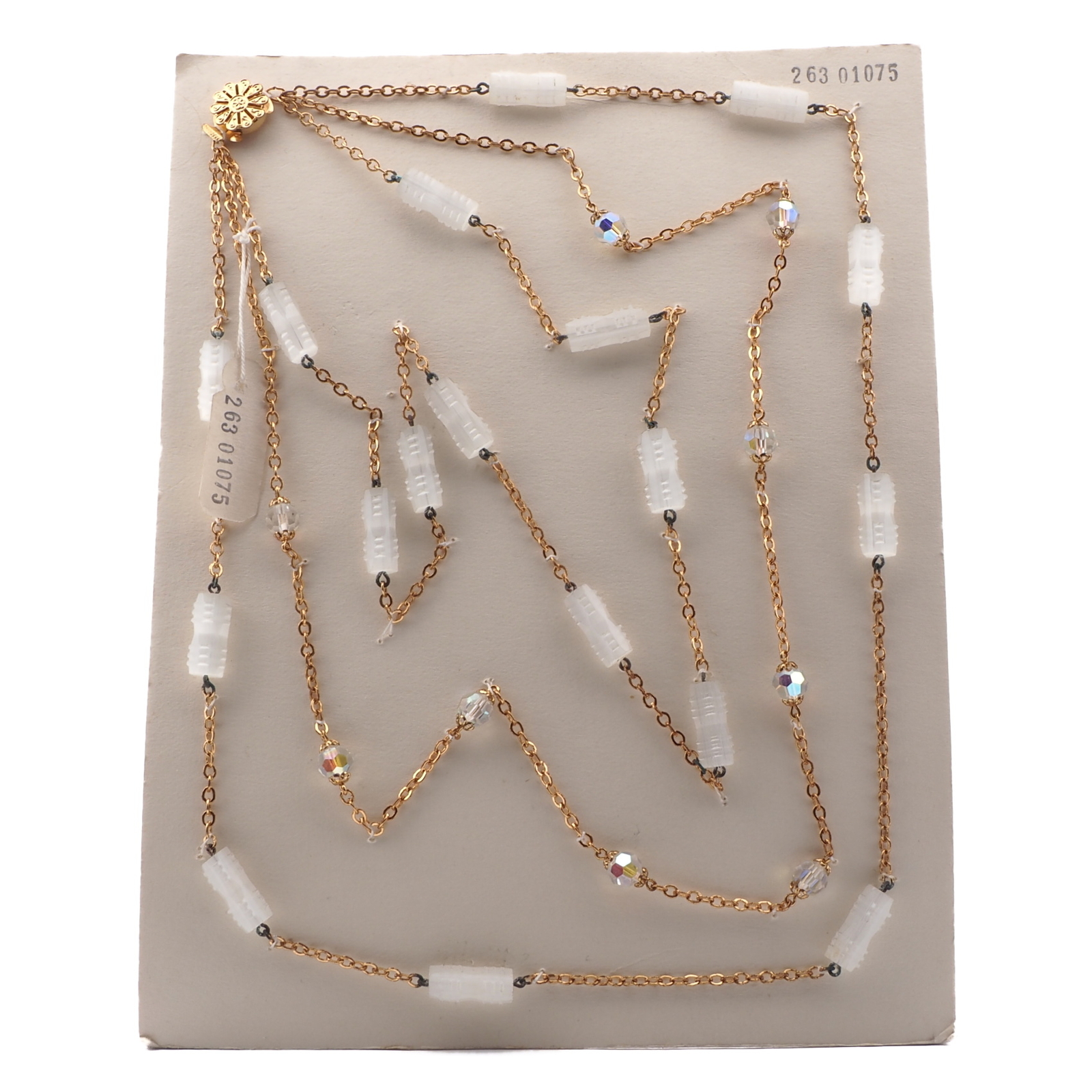 Vintage Czech 3 strand chain necklace frost satin atlas pentagon AB glass beads 21"