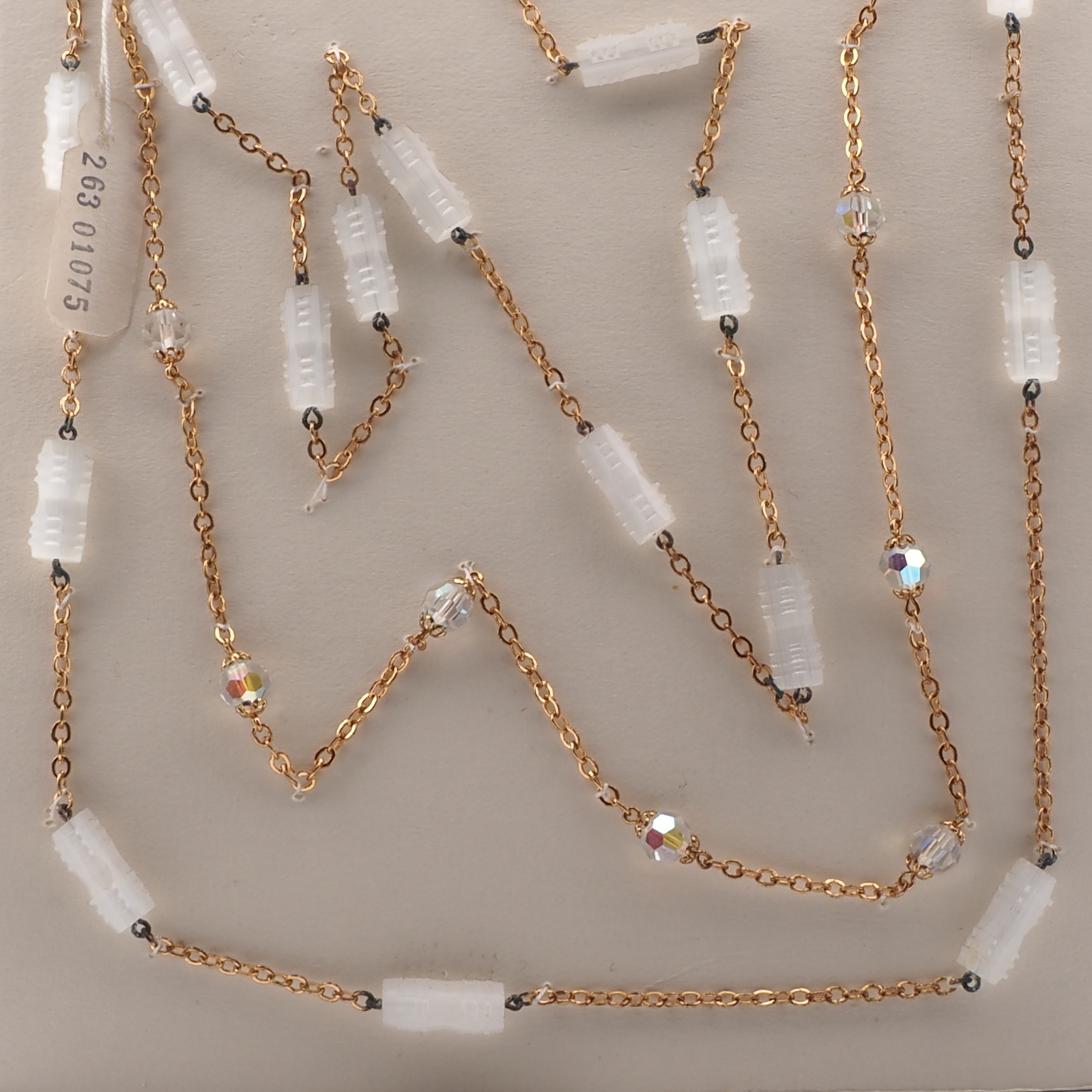 Vintage Czech 3 strand chain necklace frost satin atlas pentagon AB glass beads 21"