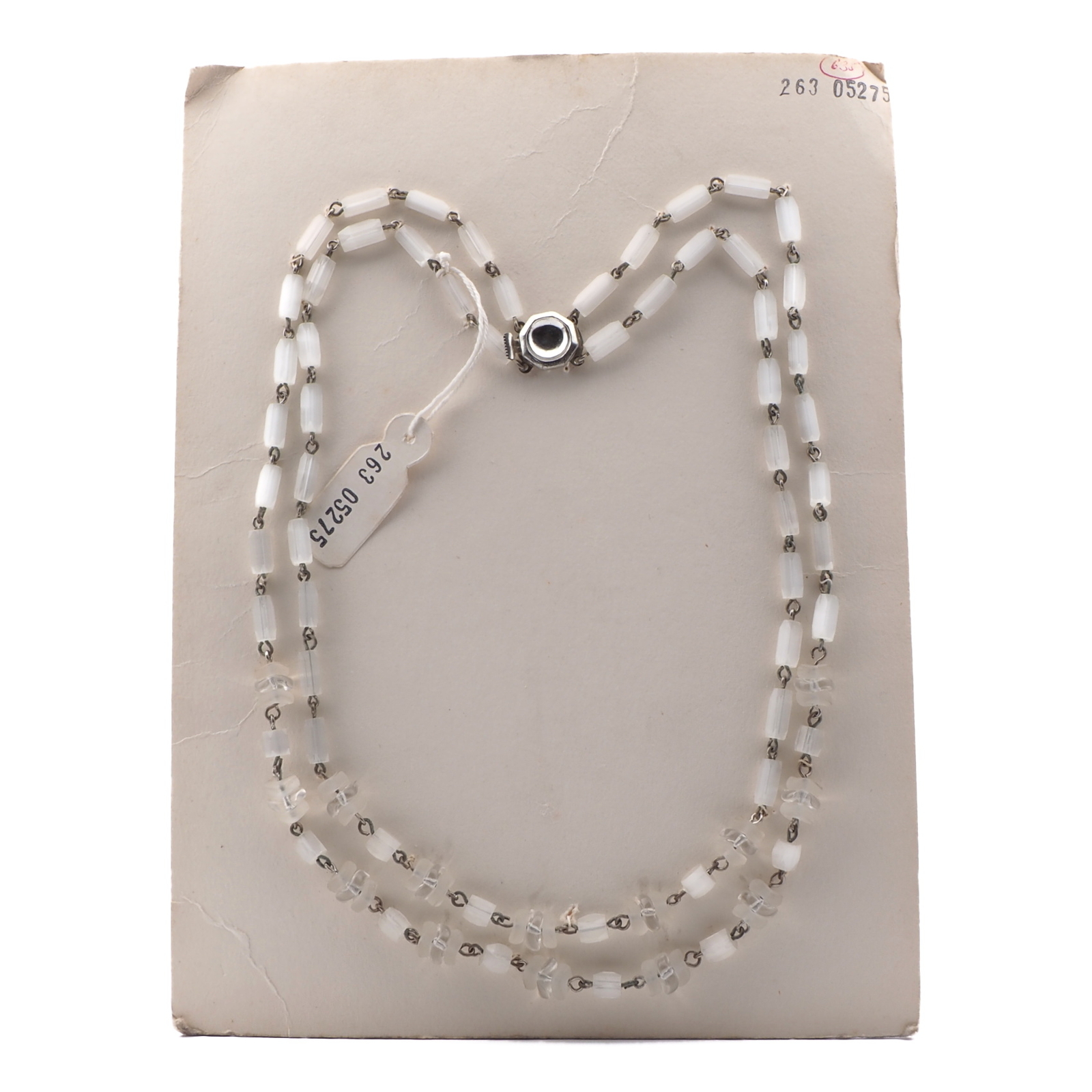 Vintage Czech 2 strand necklace frost satin atlas clear rondelle glass beads 18"