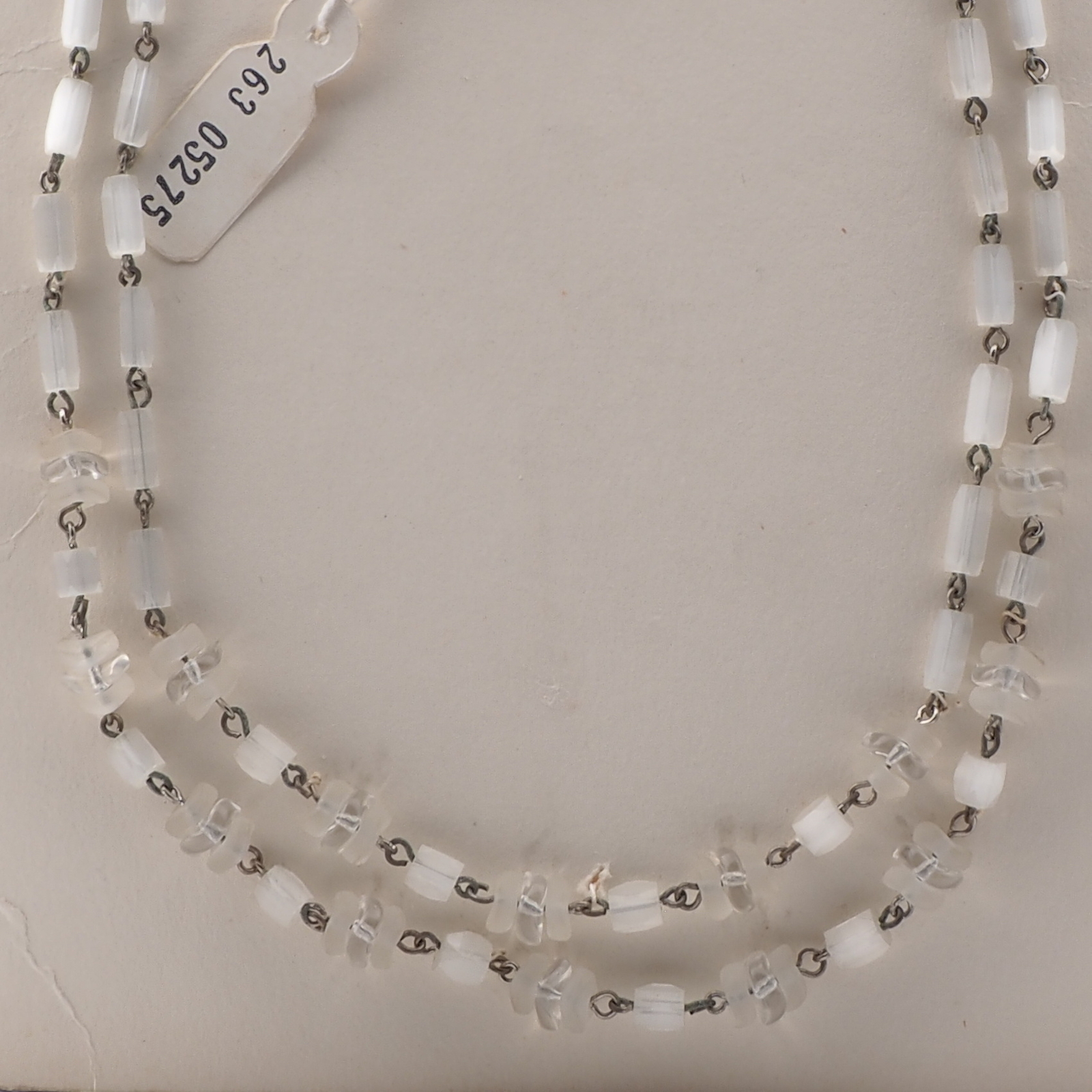 Vintage Czech 2 strand necklace frost satin atlas clear rondelle glass beads 18"