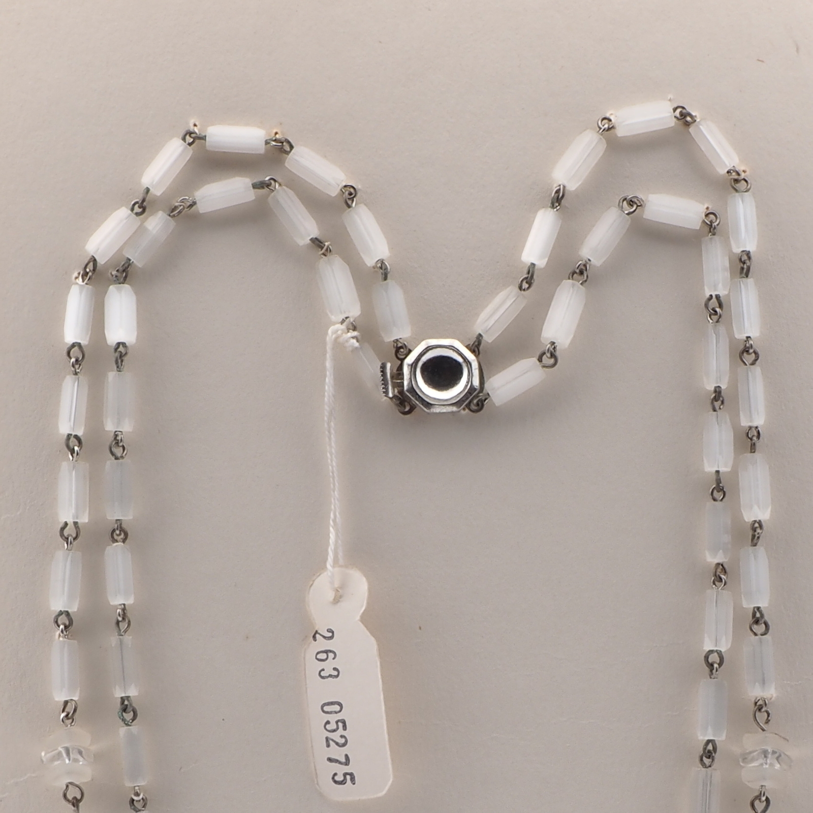 Vintage Czech 2 strand necklace frost satin atlas rondelle glass beads 18"