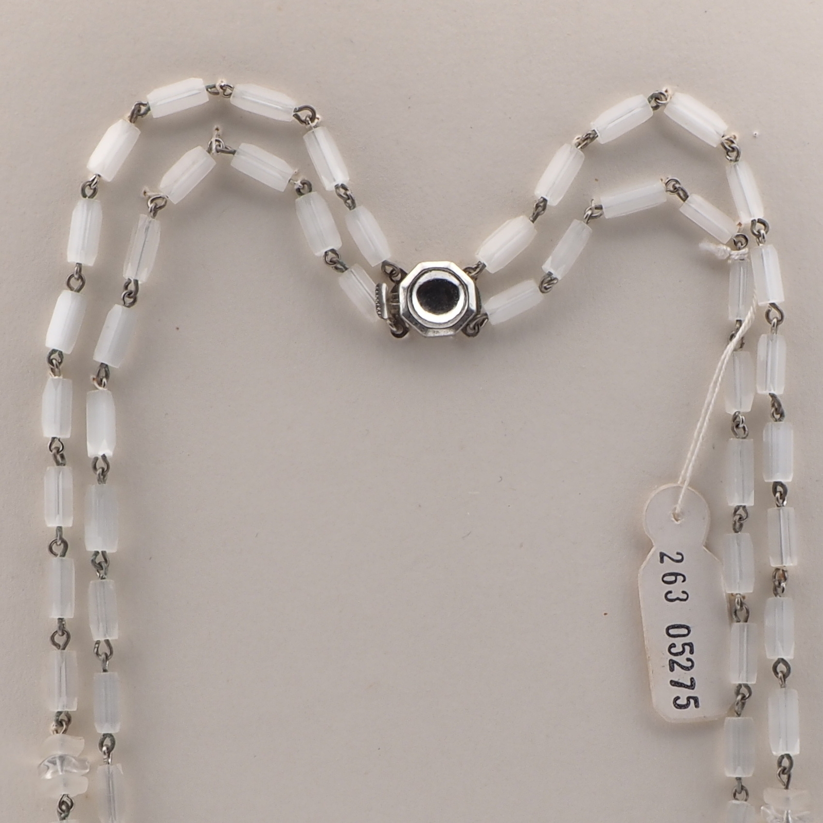 Vintage Czech 2 strand necklace satin atlas frost glass beads 18"