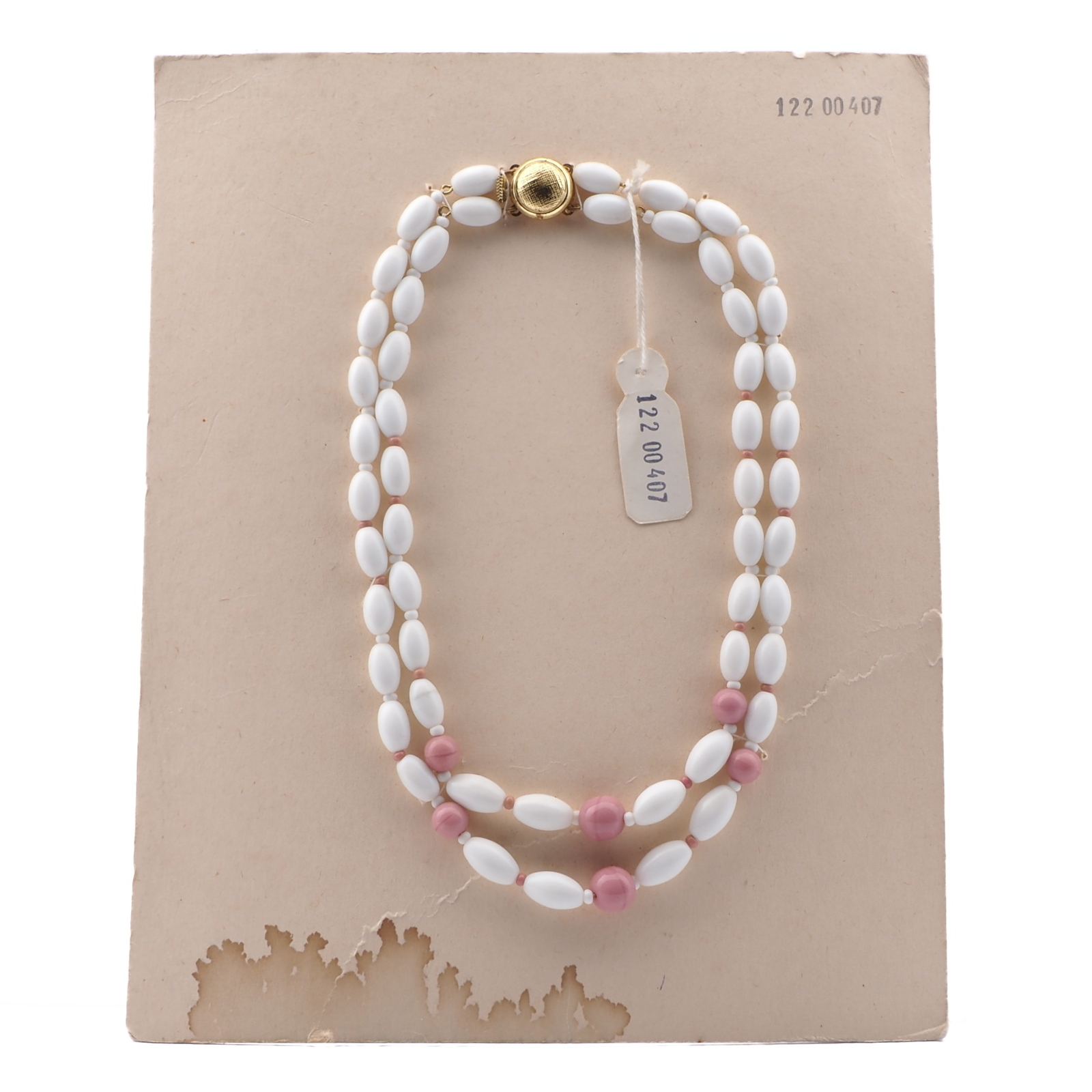 Vintage Czech 2 strand necklace white oval pink round glass beads 15"