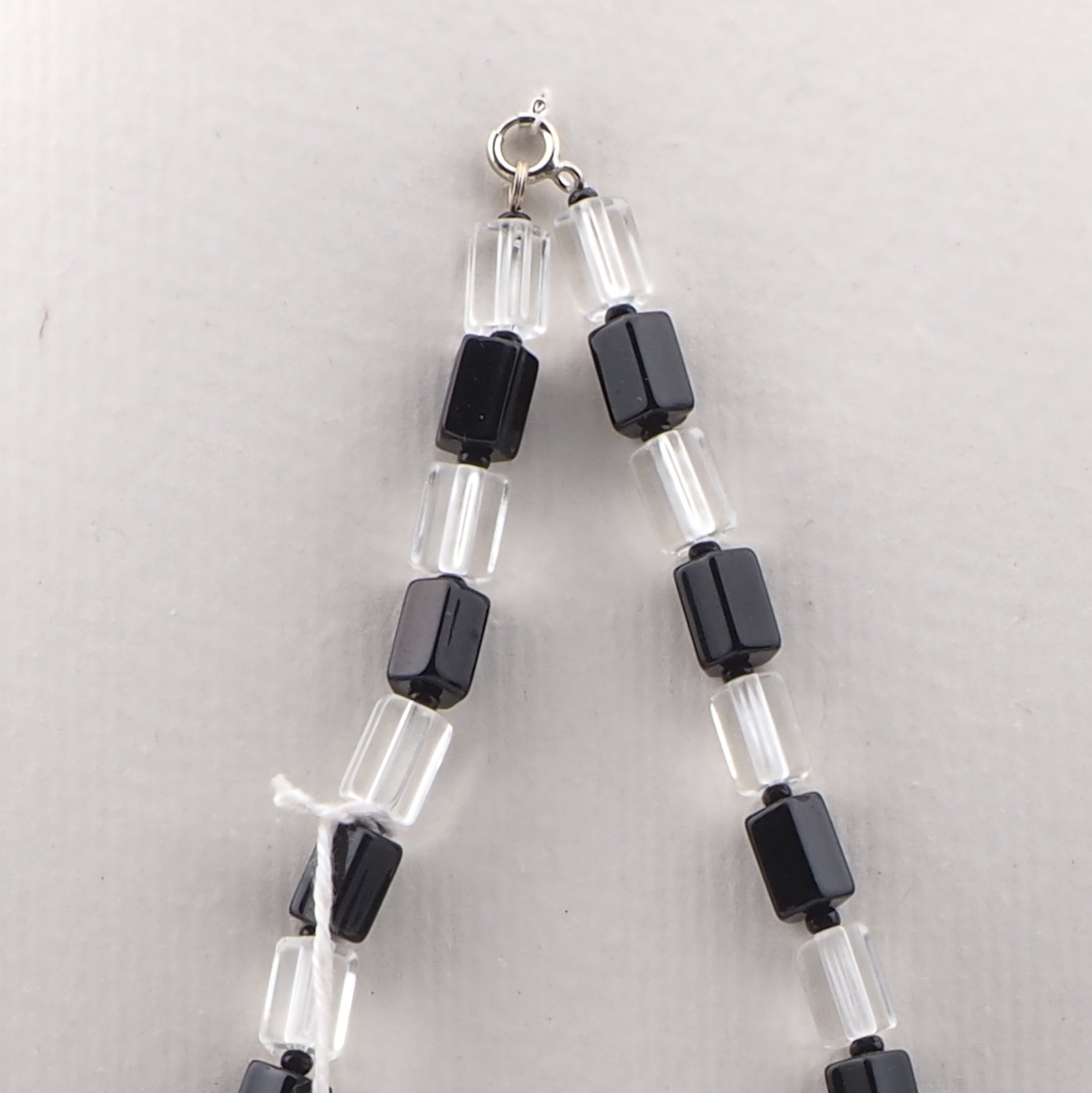 Vintage Czech choker necklace crystal clear black pentagon glass beads 15"