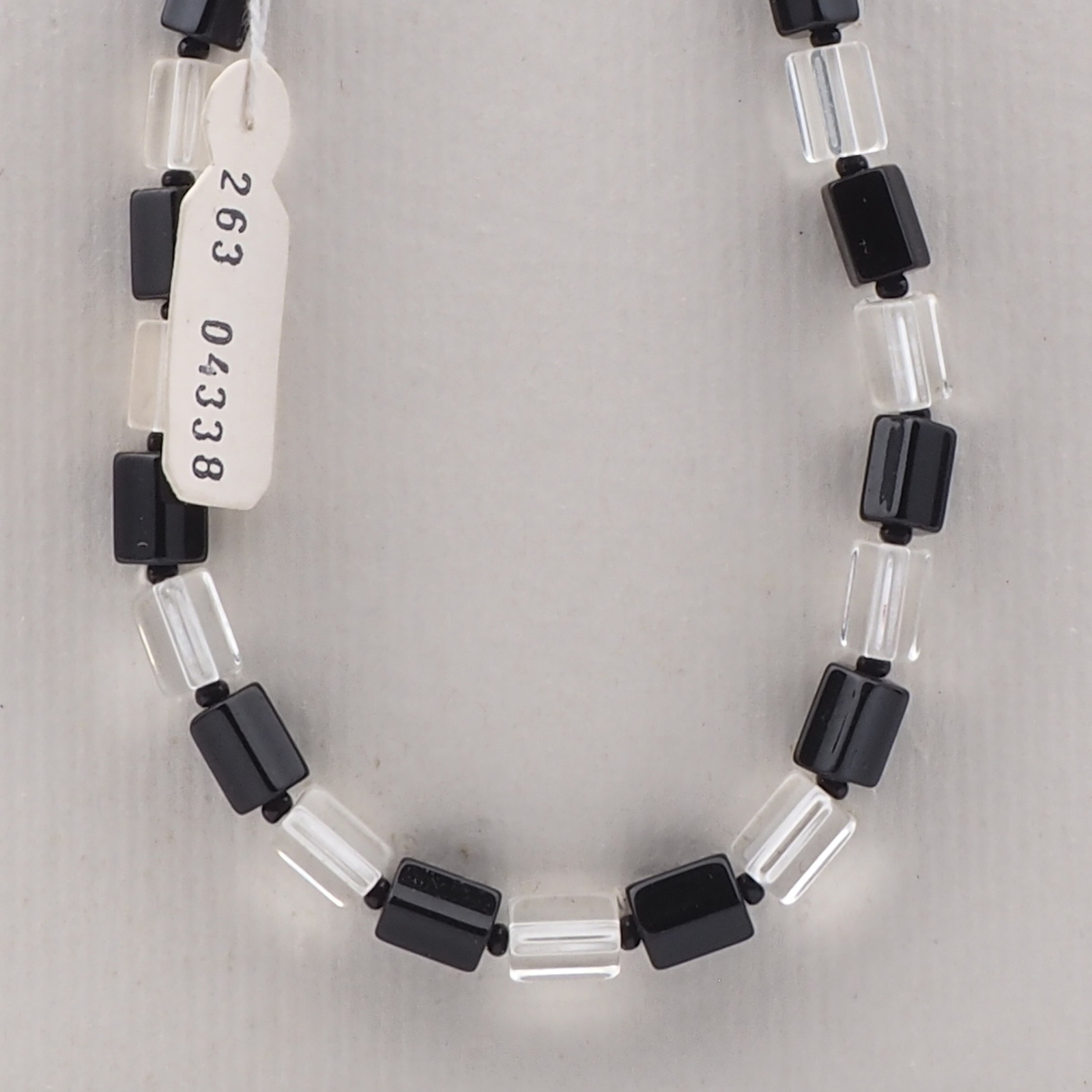 Vintage Czech choker necklace crystal clear black pentagon glass beads 15"