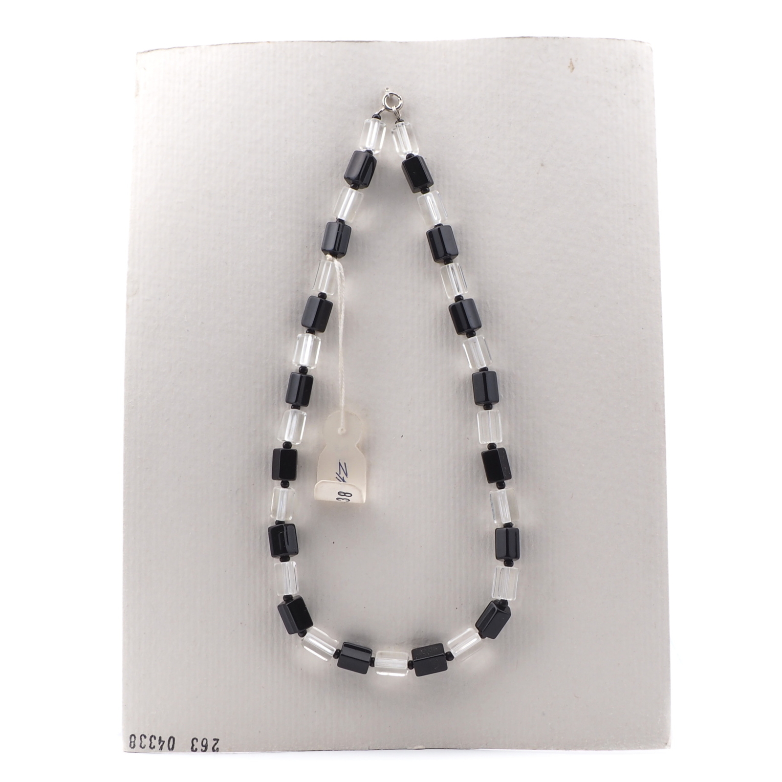 Vintage Czech necklace crystal clear black pentagon glass beads 15"