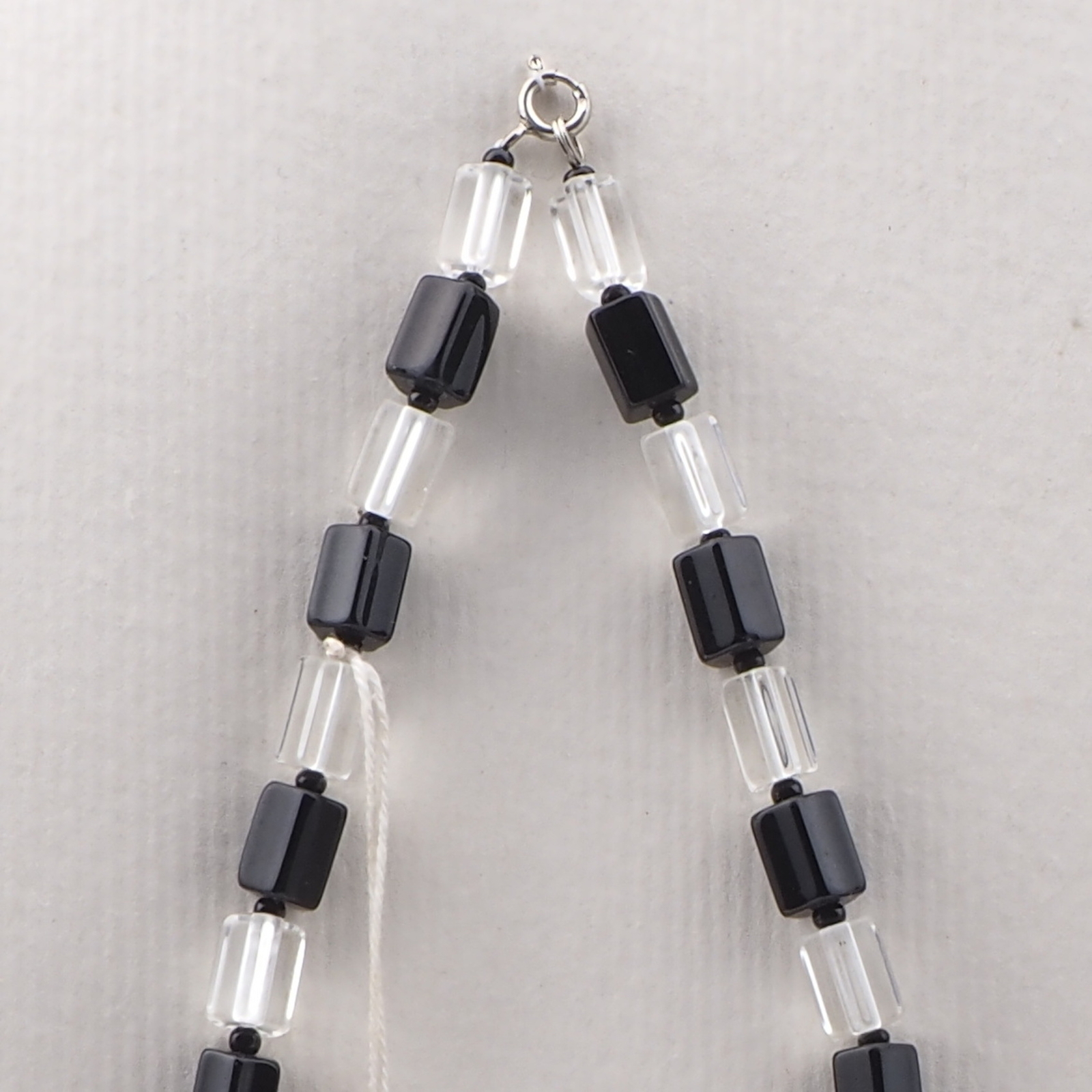 Vintage Czech necklace crystal clear black pentagon glass beads 15"