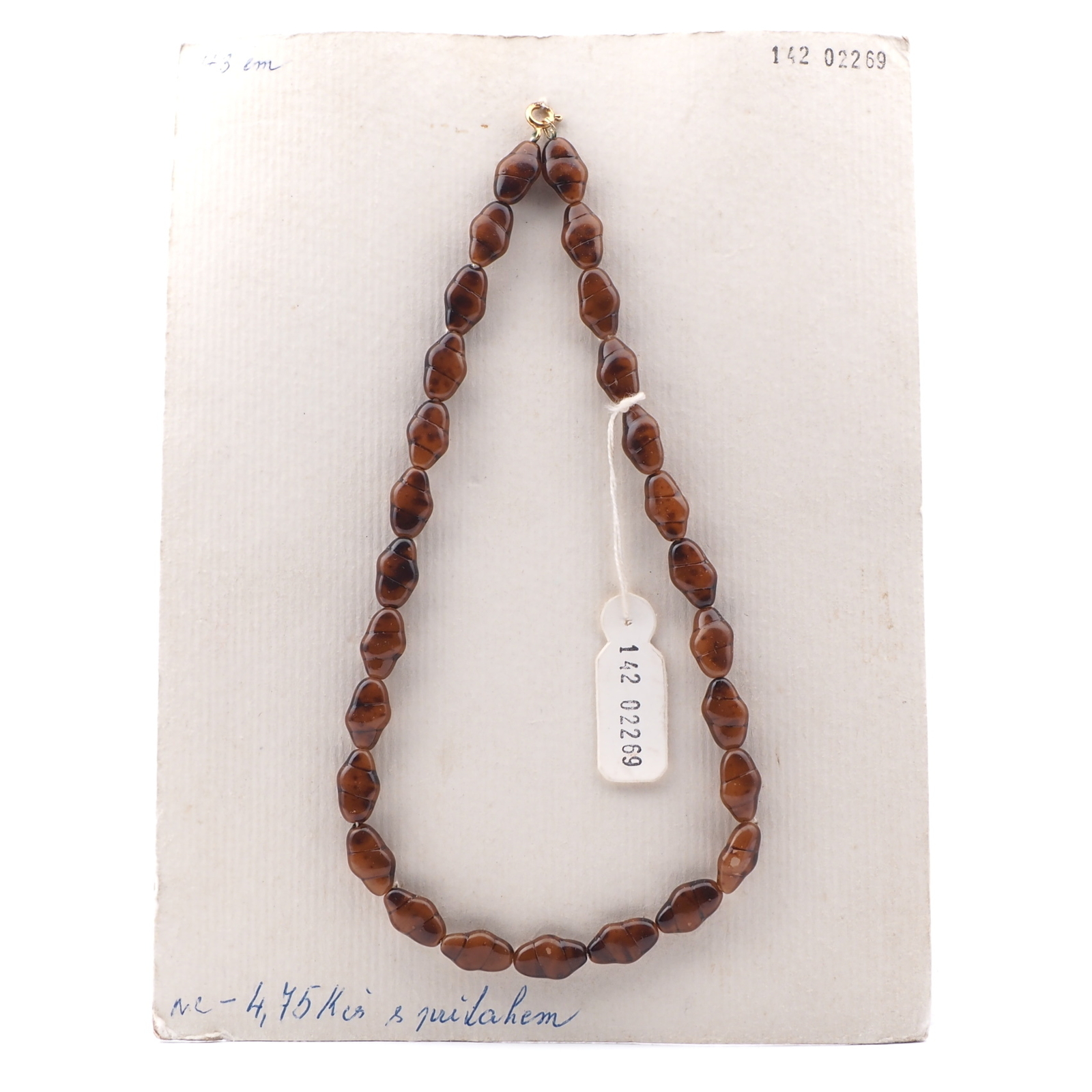 Vintage Czech necklace caramel marble oval glass beads 17" 