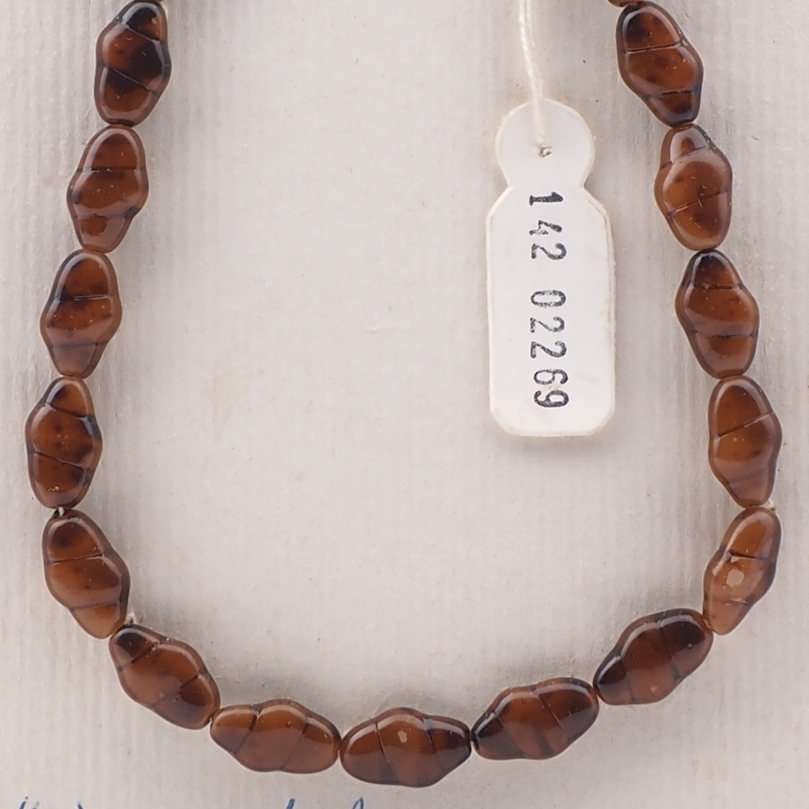 Vintage Czech necklace caramel marble oval glass beads 17" 