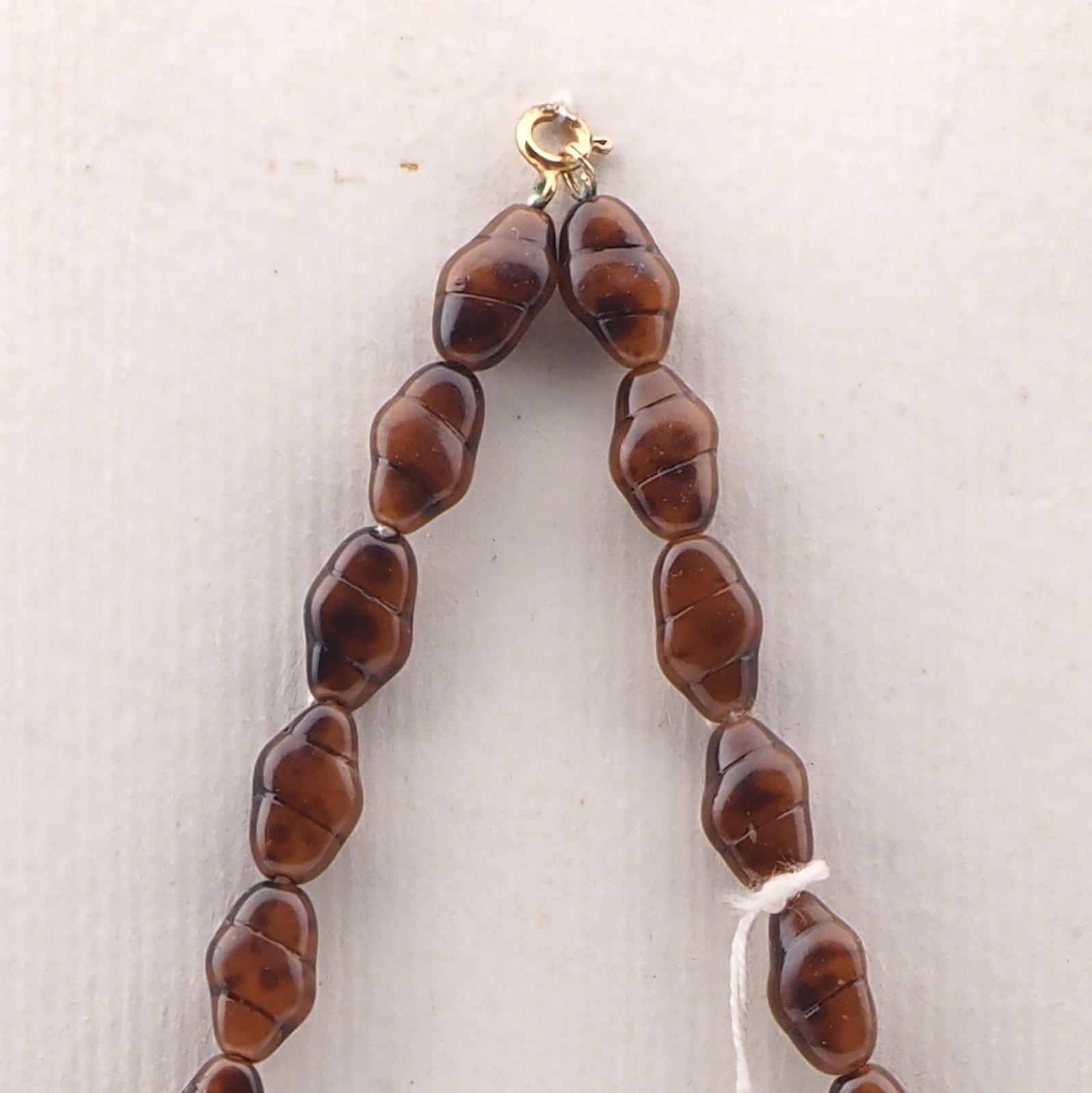 Vintage Czech necklace caramel marble oval glass beads 17" 
