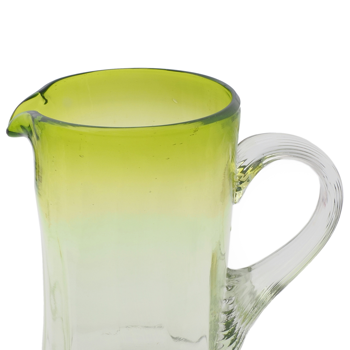 Antique 1850's Czech green crystal bicolor mouth blown glass water pitcher jug