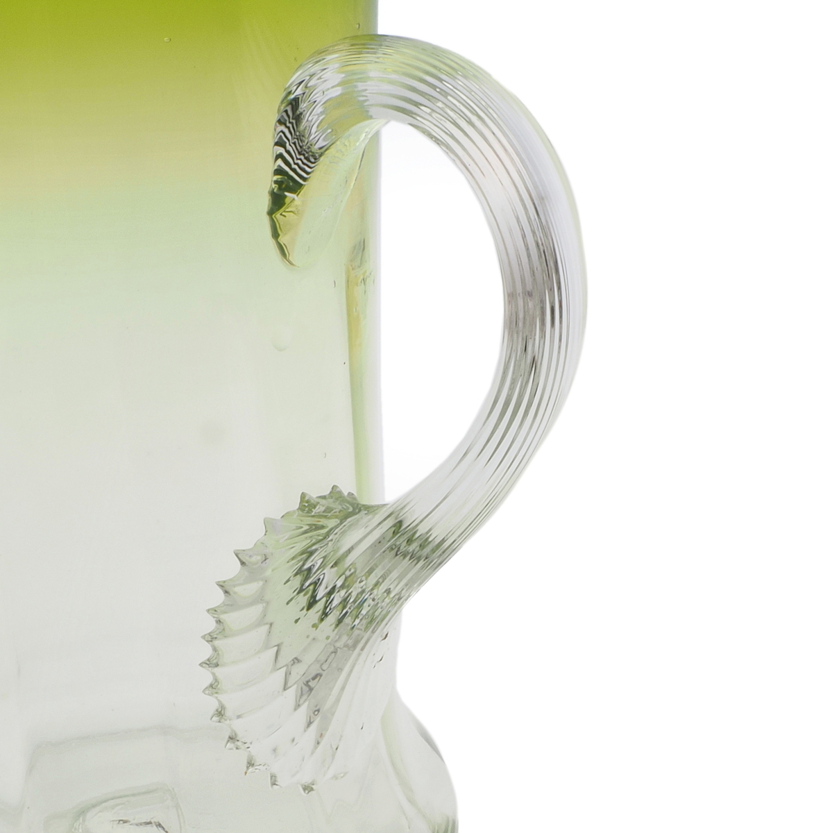 Antique 1850's Czech green crystal bicolor mouth blown glass water pitcher jug