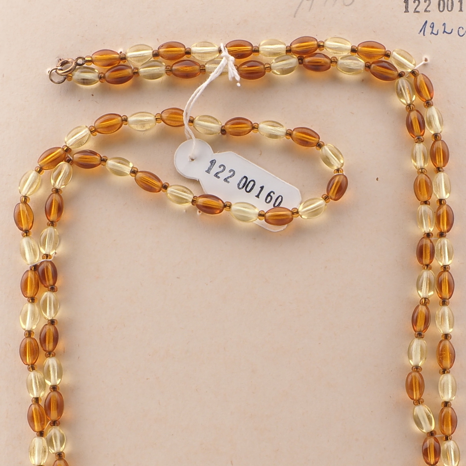 Long Vintage Czech necklace topaz yellow oval glass beads 48"