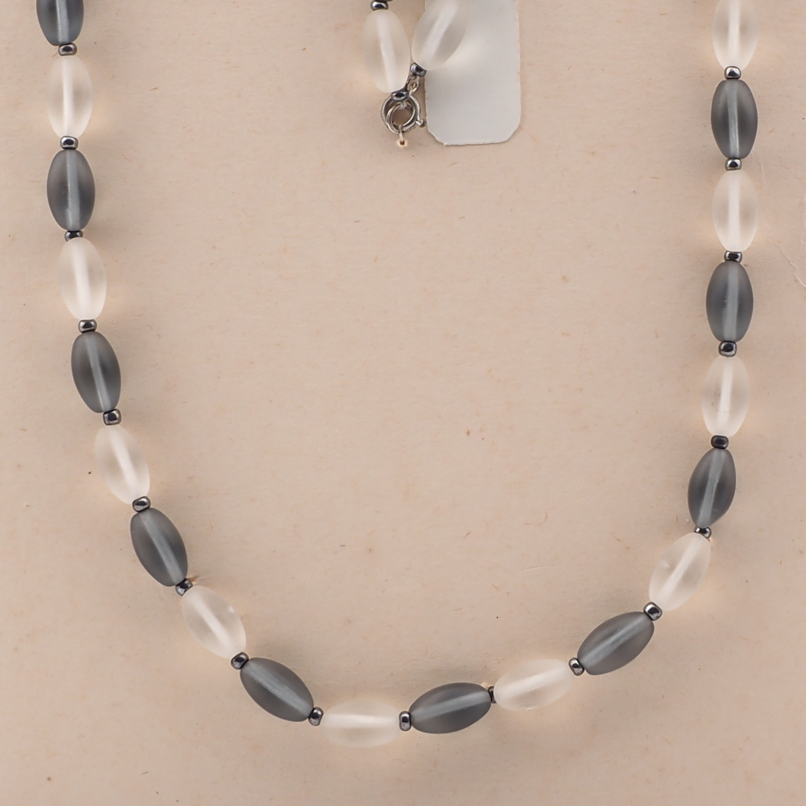 Vintage Czech necklace frost clear green oval glass beads 24"