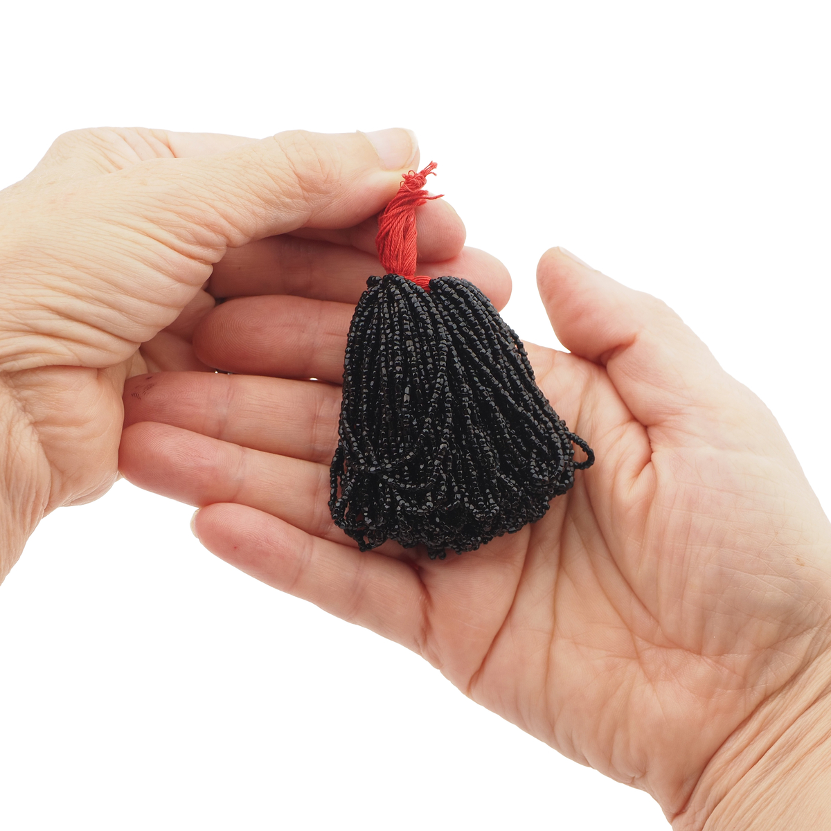 Hank antique Victorian Czech black faceted glass seed beads 13/0, 45g